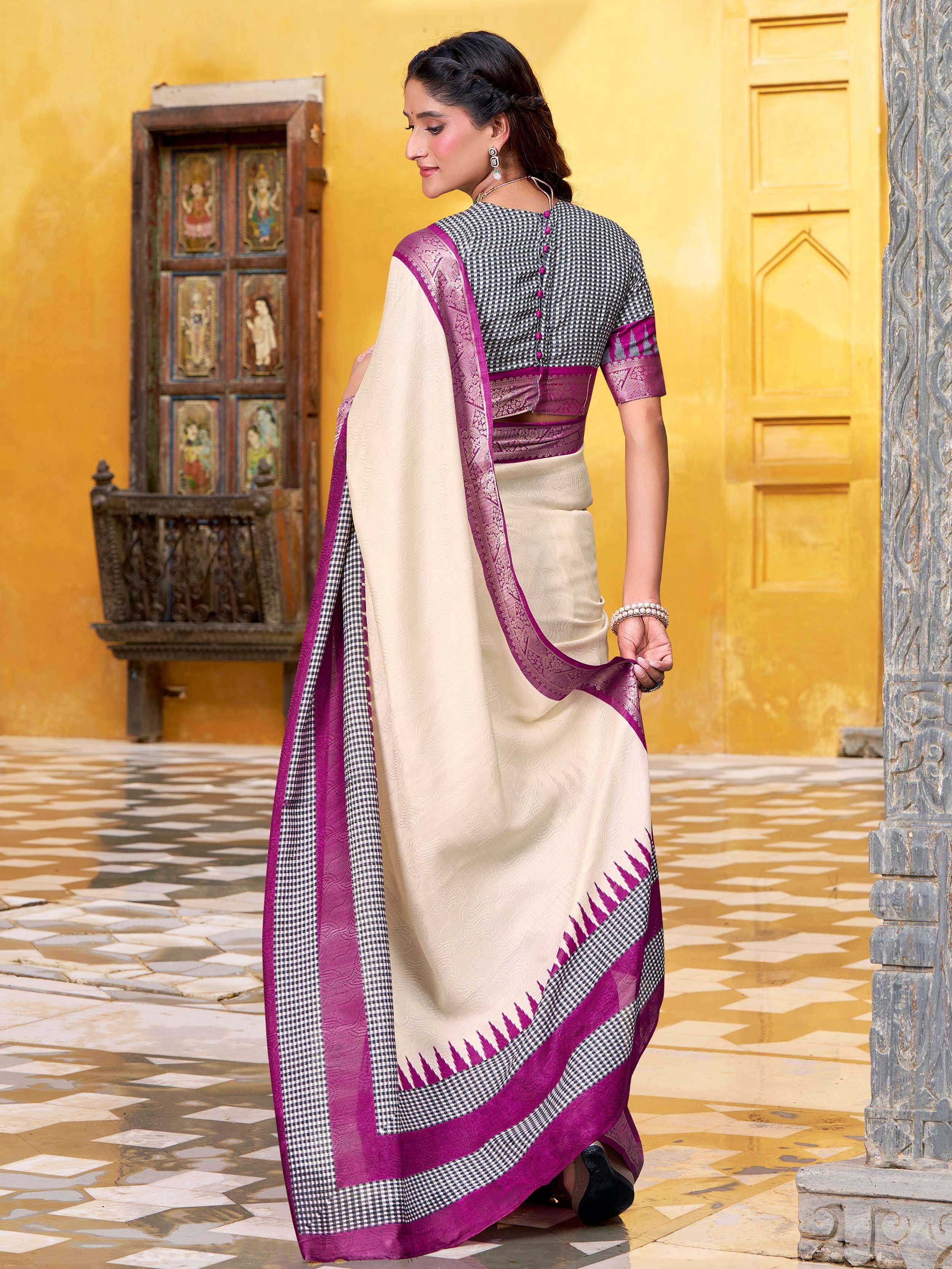 Off-White Poly Cotton Zari Weaving Event Wear Saree