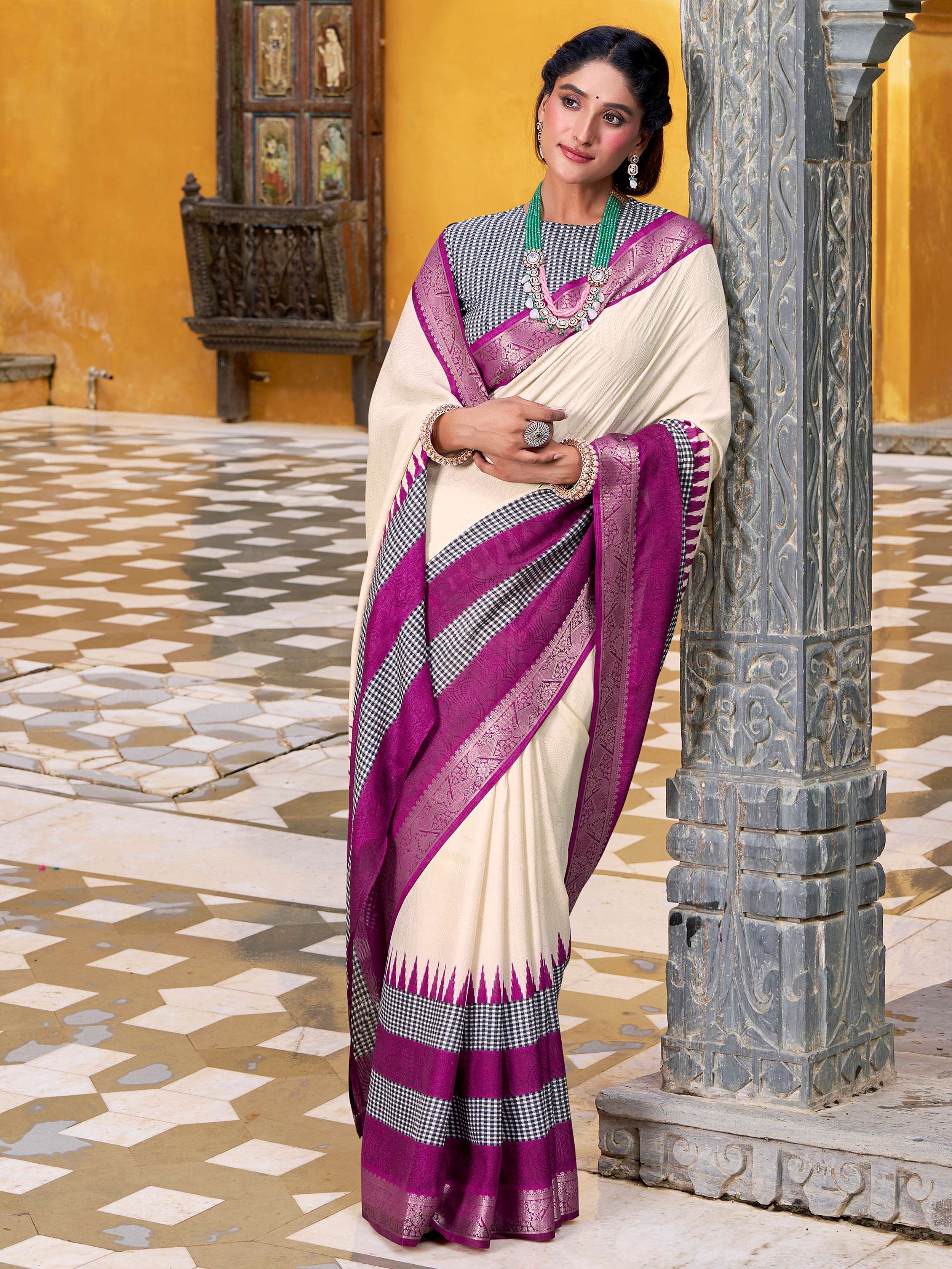 Off-White Poly Cotton Zari Weaving Event Wear Saree