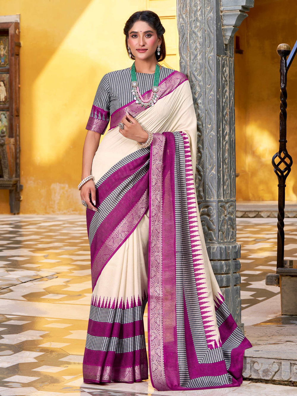 Off-White Poly Cotton Zari Weaving Event Wear Saree
