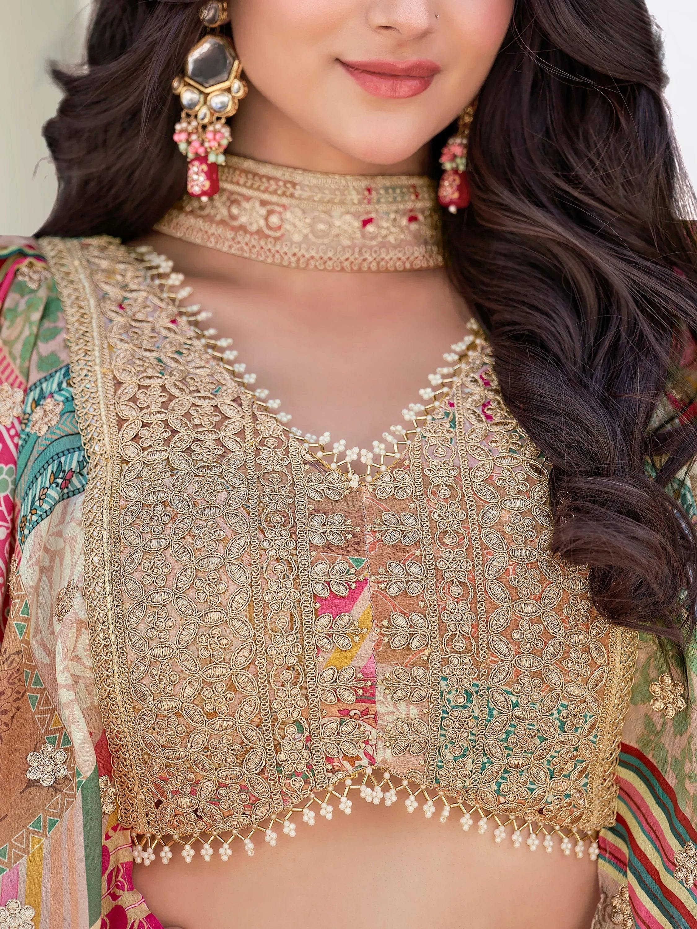 Beige Chinon Silk Zari Embroidered Lehenga Choli for Women