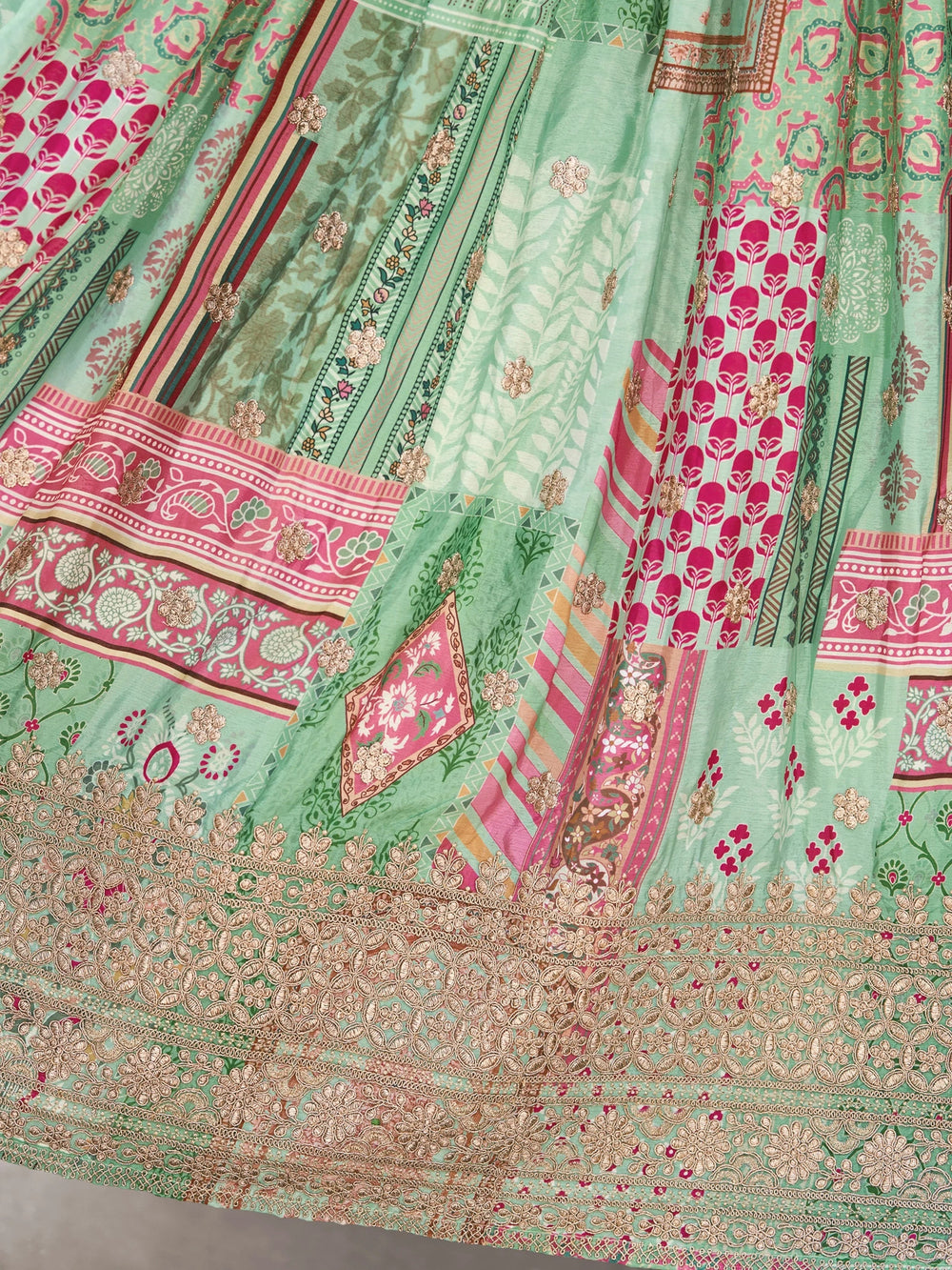 Green Chinon Silk Zari Embroidered Lehenga Choli for Women