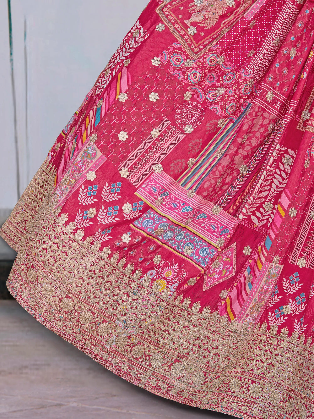 Pink Chinon Silk Zari Embroidered Lehenga Choli for Women