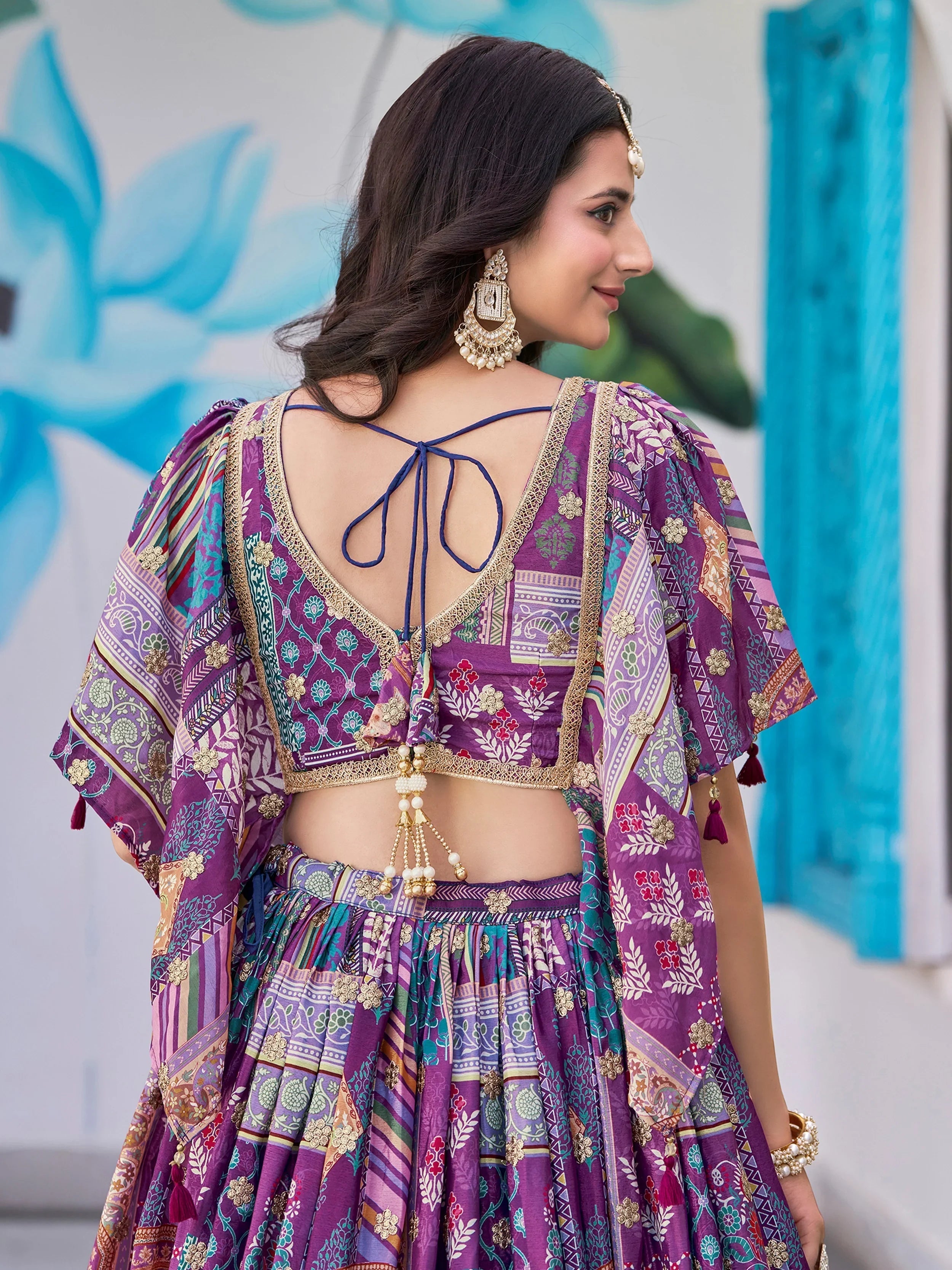 Purple Chinon Silk Zari Embroidered Lehenga Choli for Women