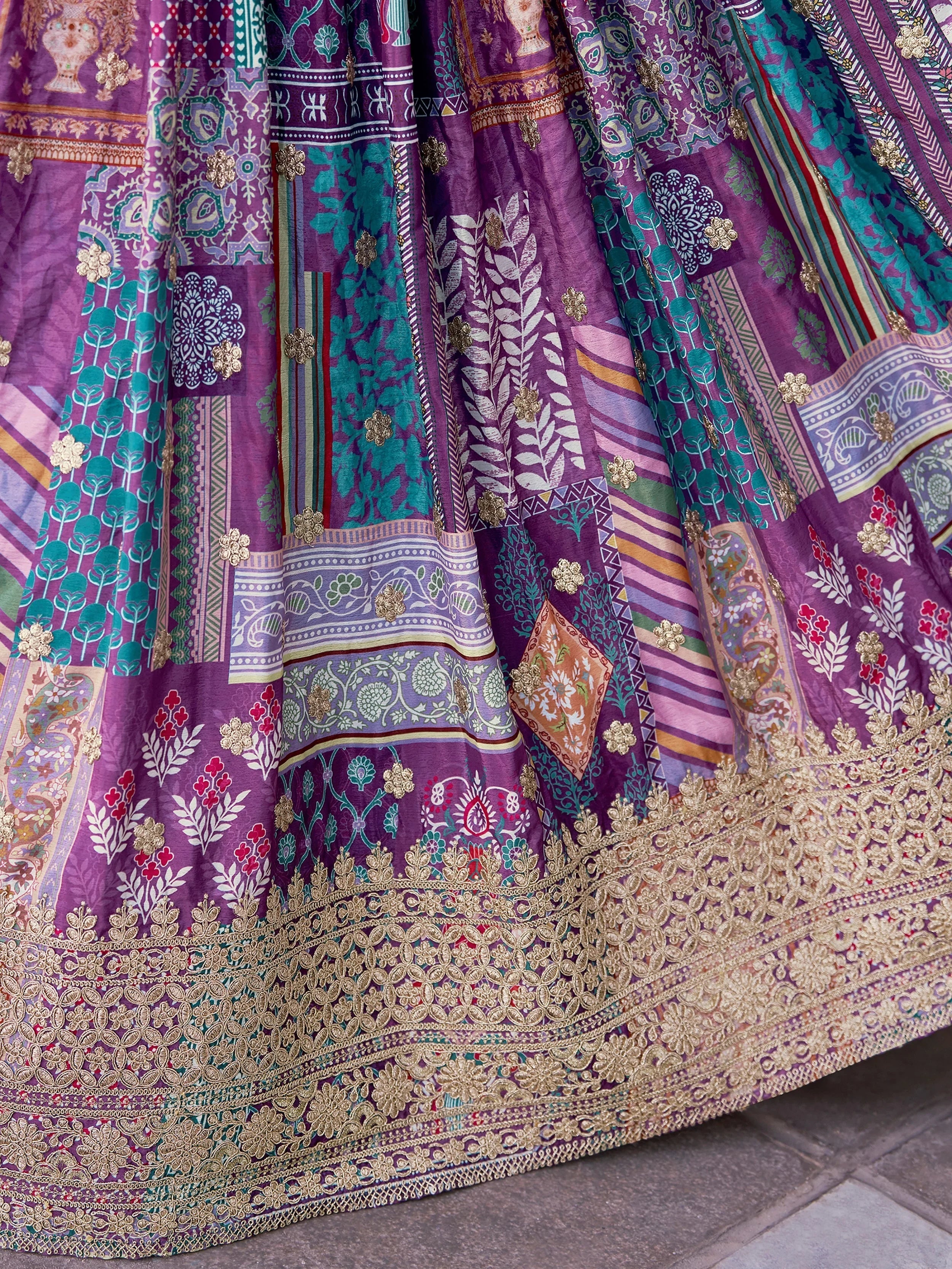 Purple Chinon Silk Zari Embroidered Lehenga Choli for Women