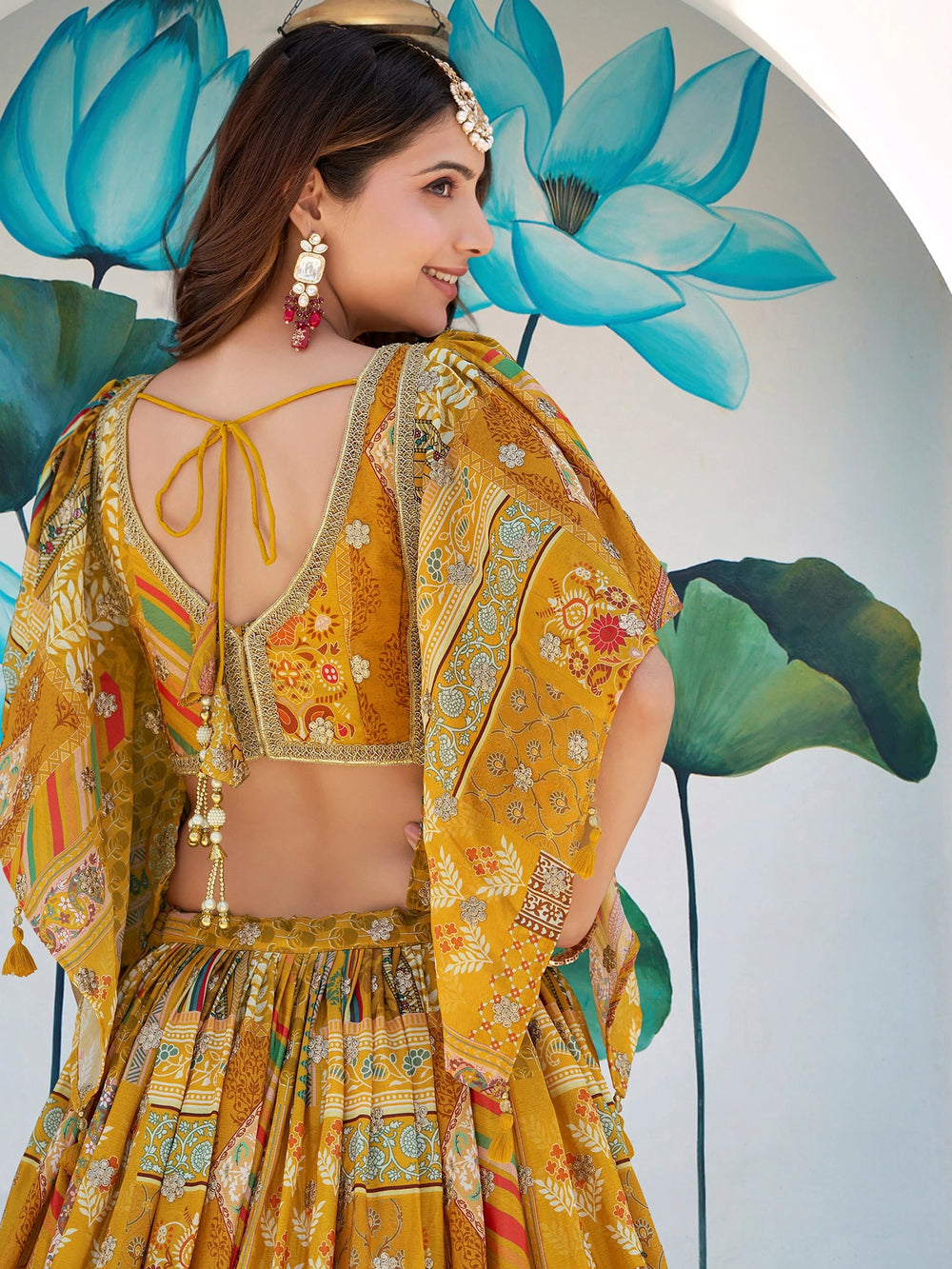 Yellow Chinon Silk Zari Embroidered Lehenga Choli for Women