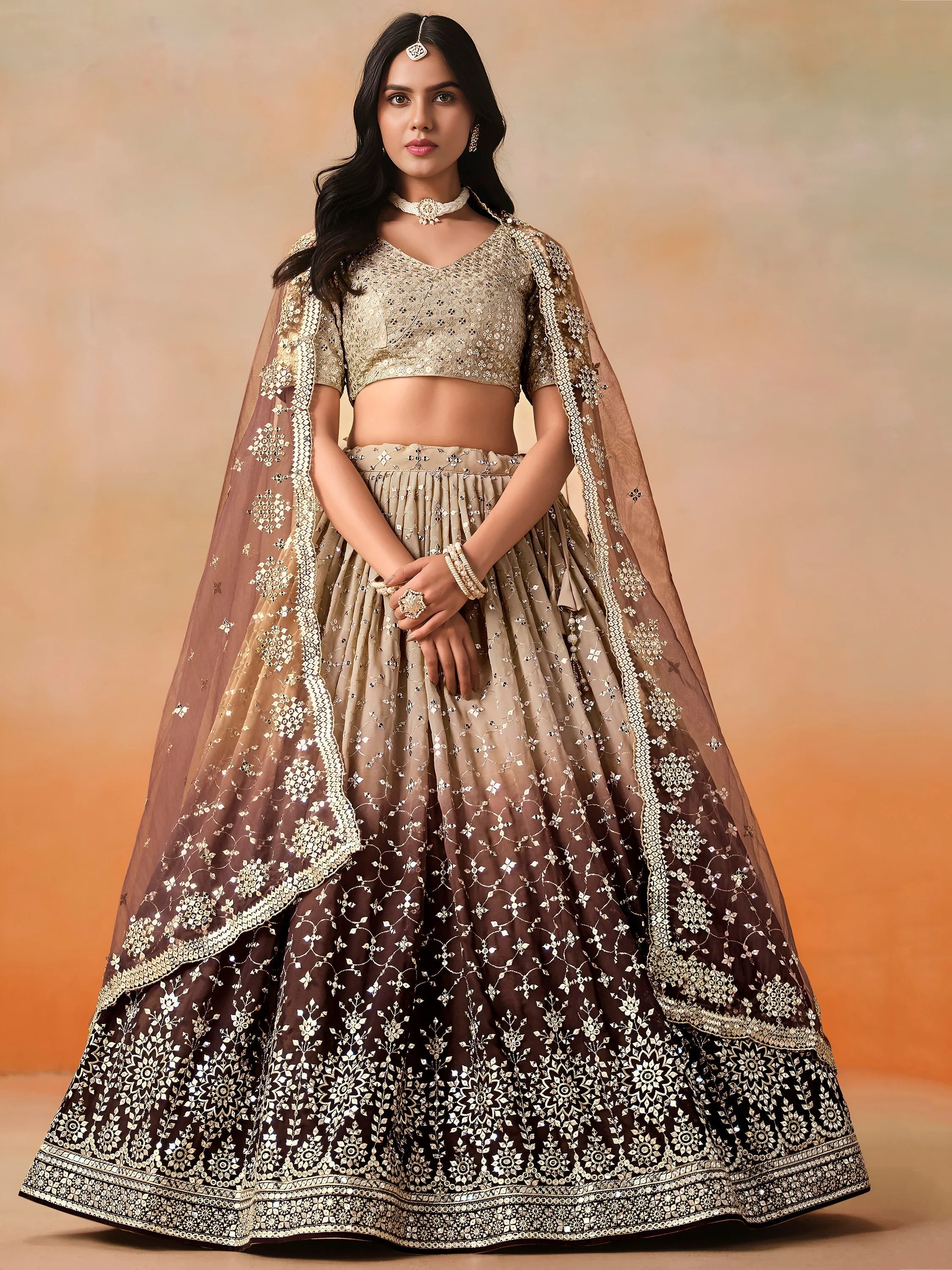 Embroidered georgette lehenga choli with sequins work for wedding and festive occasions