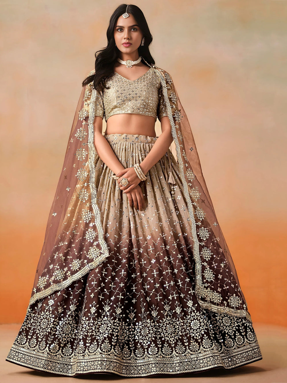Embroidered georgette lehenga choli with sequins work for wedding and festive occasions