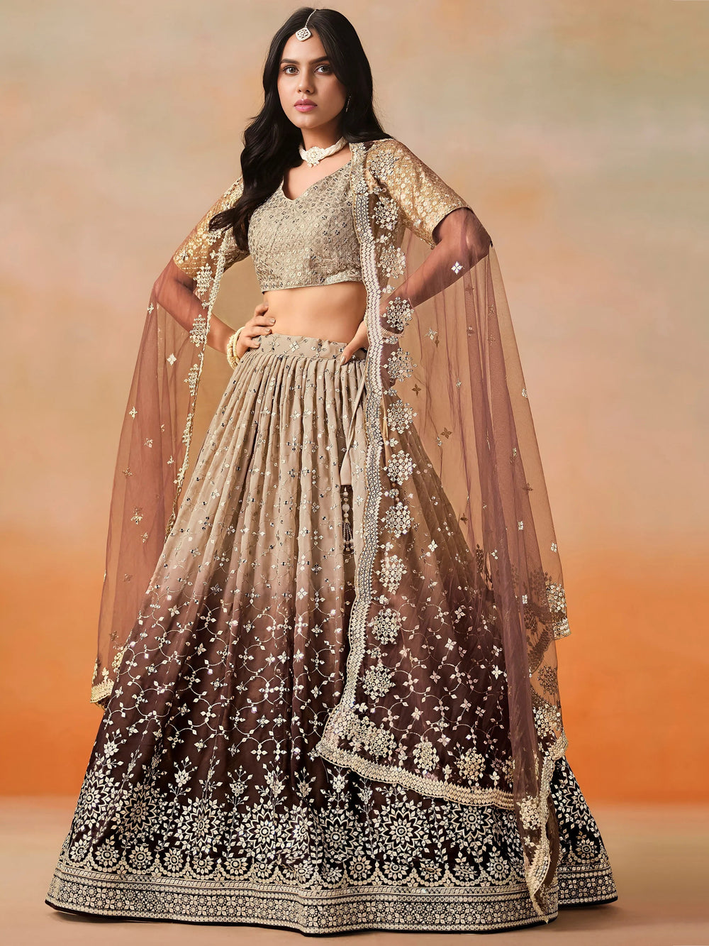 Embroidered georgette lehenga choli with sequins work for wedding and festive occasions