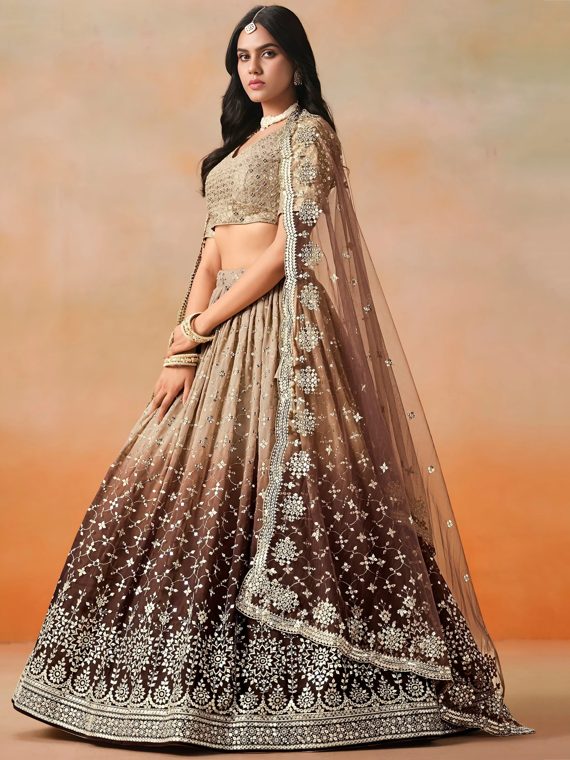 Embroidered georgette lehenga choli with sequins work for wedding and festive occasions