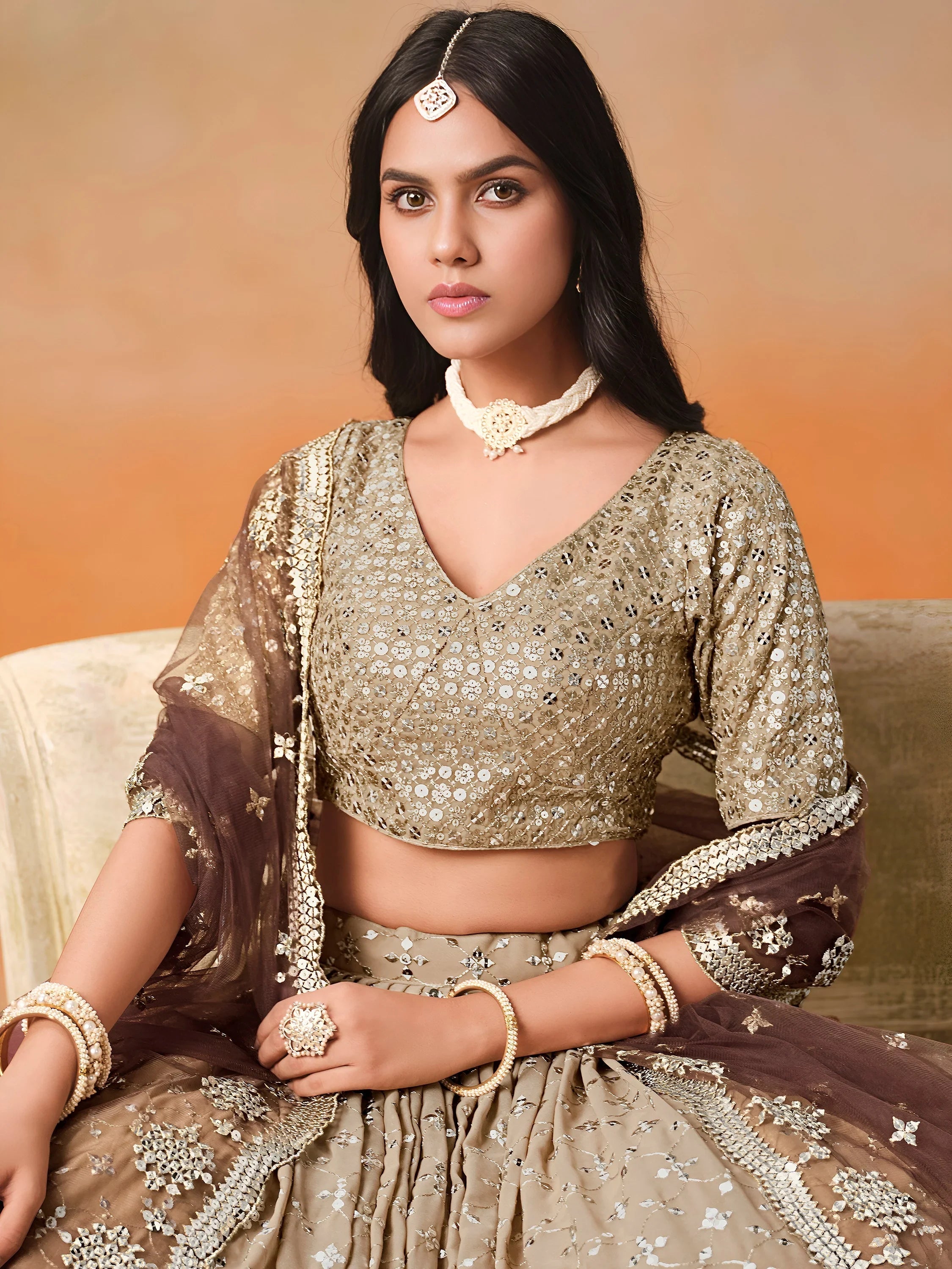 Embroidered georgette lehenga choli with sequins work for wedding and festive occasions