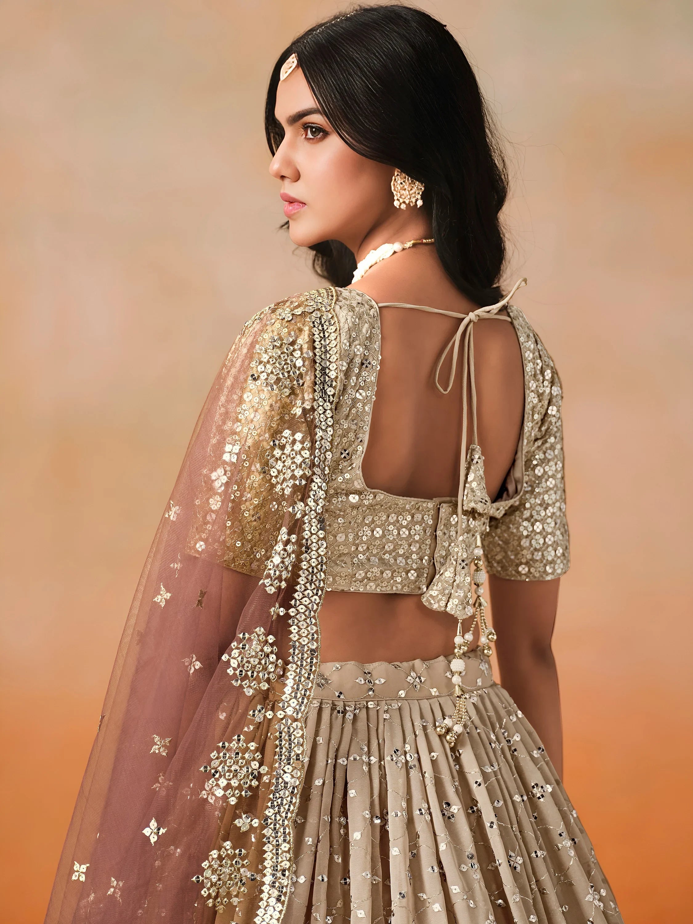Embroidered georgette lehenga choli with sequins work for wedding and festive occasions