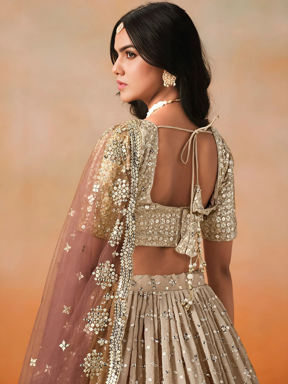 Embroidered georgette lehenga choli with sequins work for wedding and festive occasions