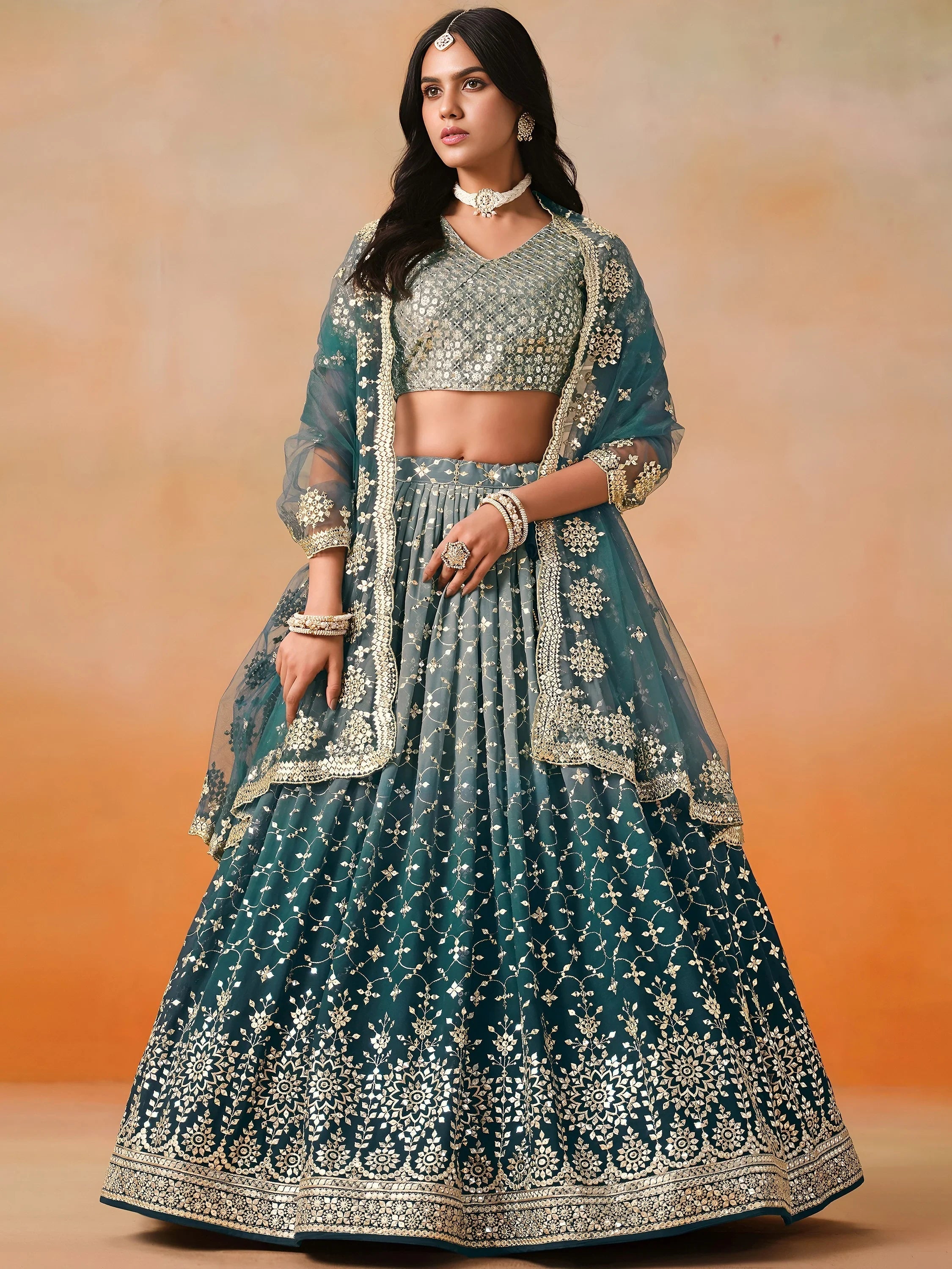 Embroidered georgette lehenga choli with sequins work for wedding and festive occasions