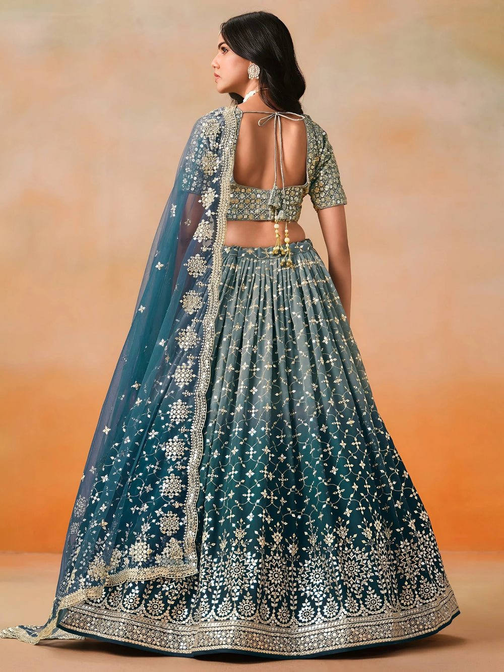 Embroidered georgette lehenga choli with sequins work for wedding and festive occasions