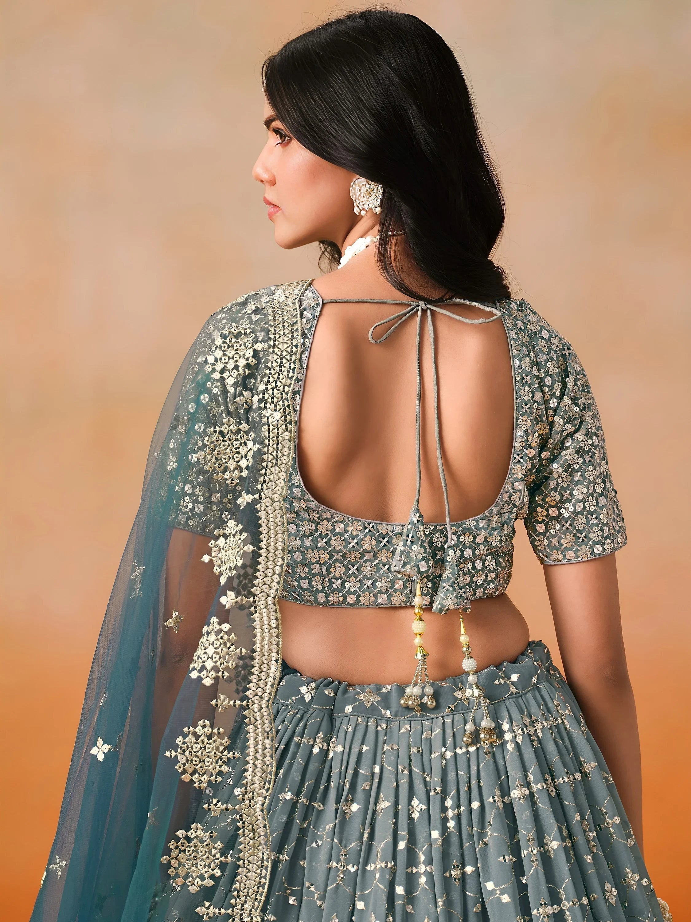 Embroidered georgette lehenga choli with sequins work for wedding and festive occasions