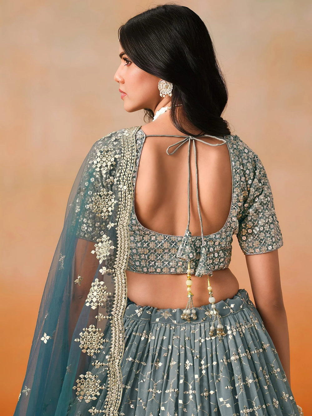 Embroidered georgette lehenga choli with sequins work for wedding and festive occasions