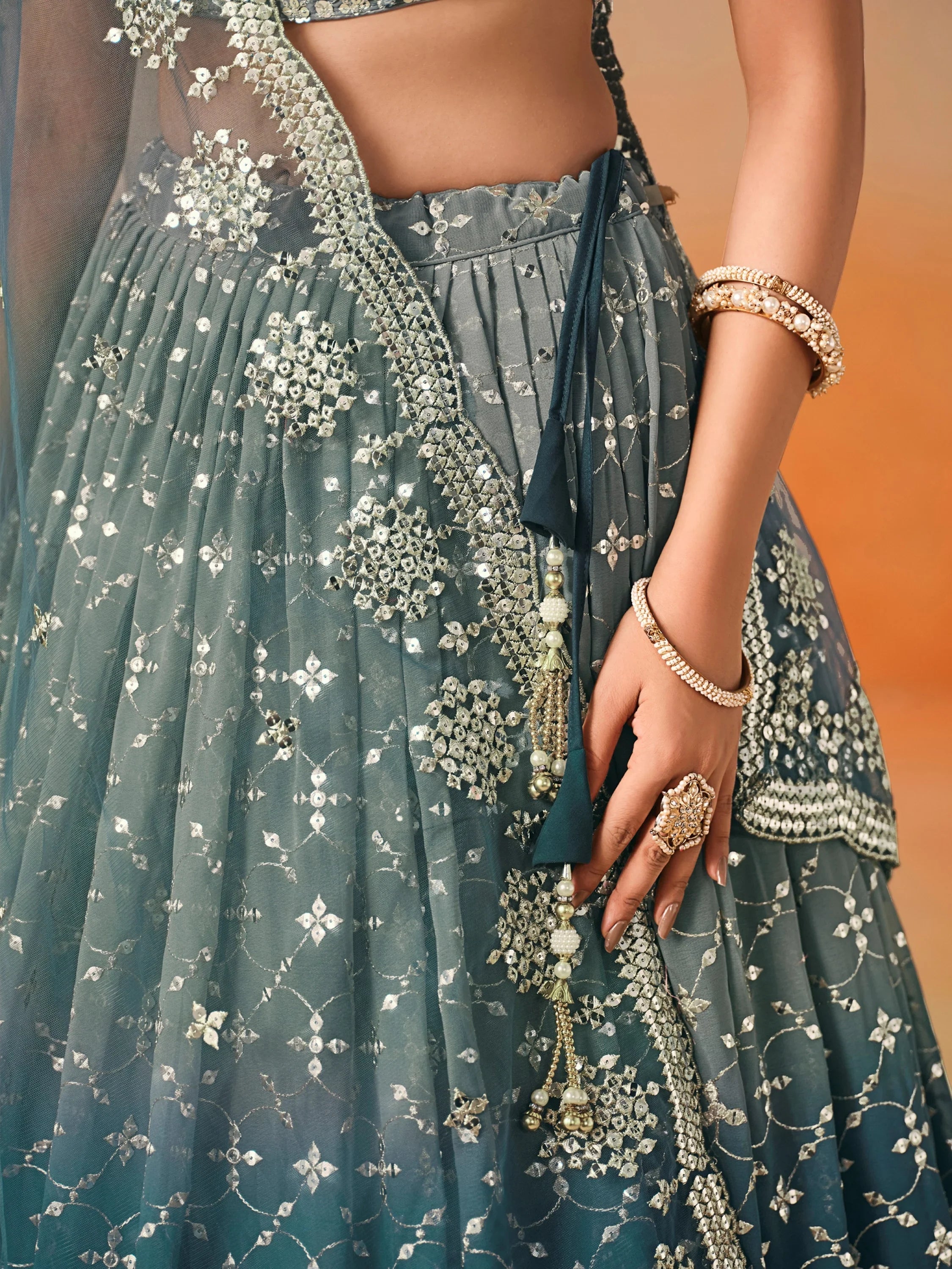 Embroidered georgette lehenga choli with sequins work for wedding and festive occasions