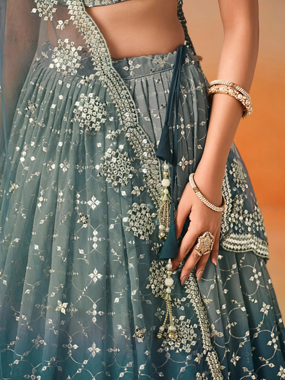 Embroidered georgette lehenga choli with sequins work for wedding and festive occasions