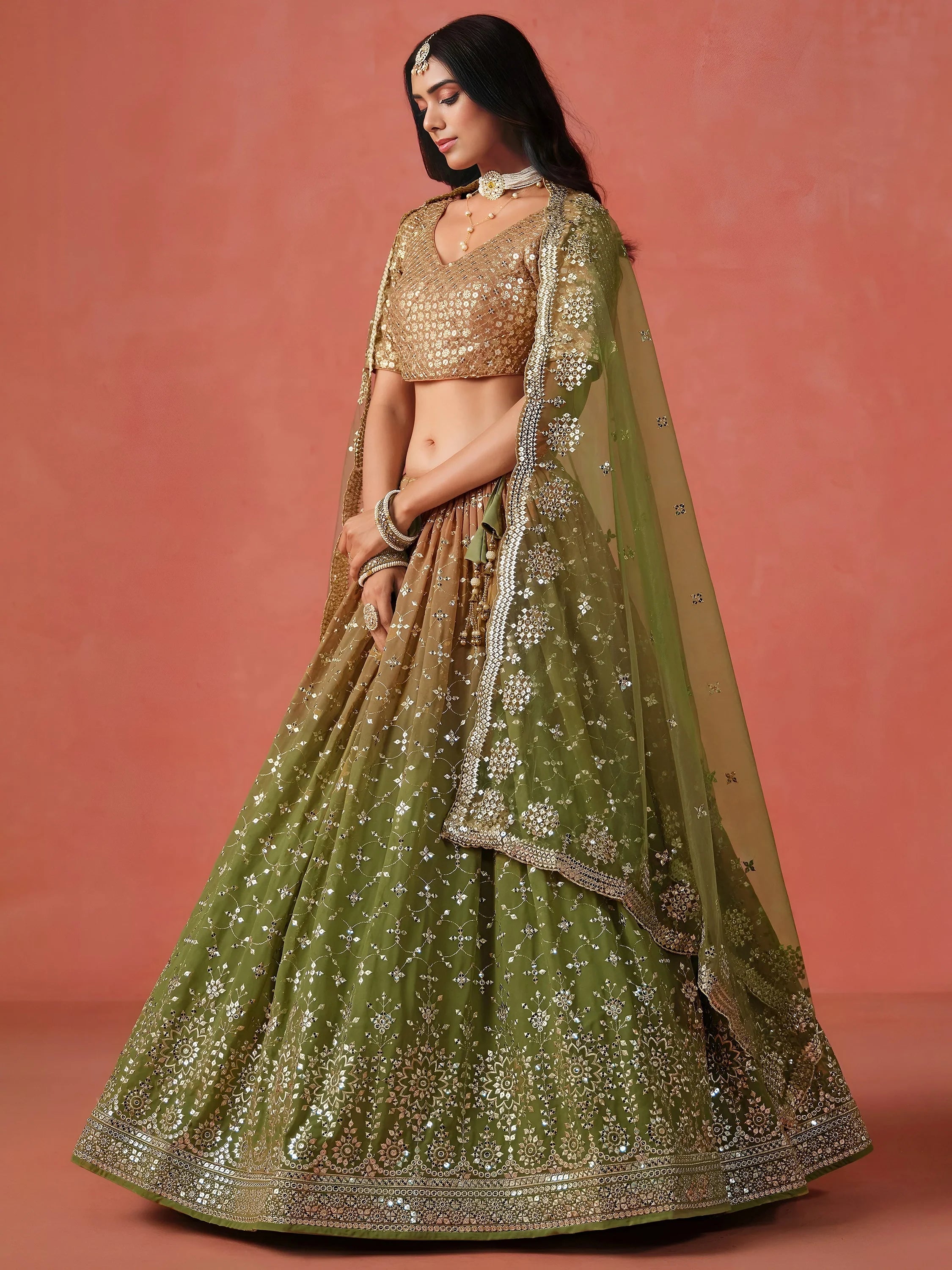 Embroidered georgette lehenga choli with sequins work for wedding and festive occasions