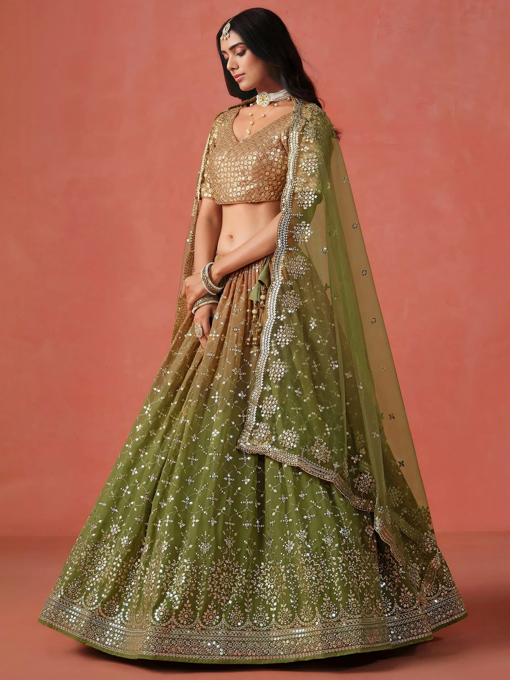 Embroidered georgette lehenga choli with sequins work for wedding and festive occasions