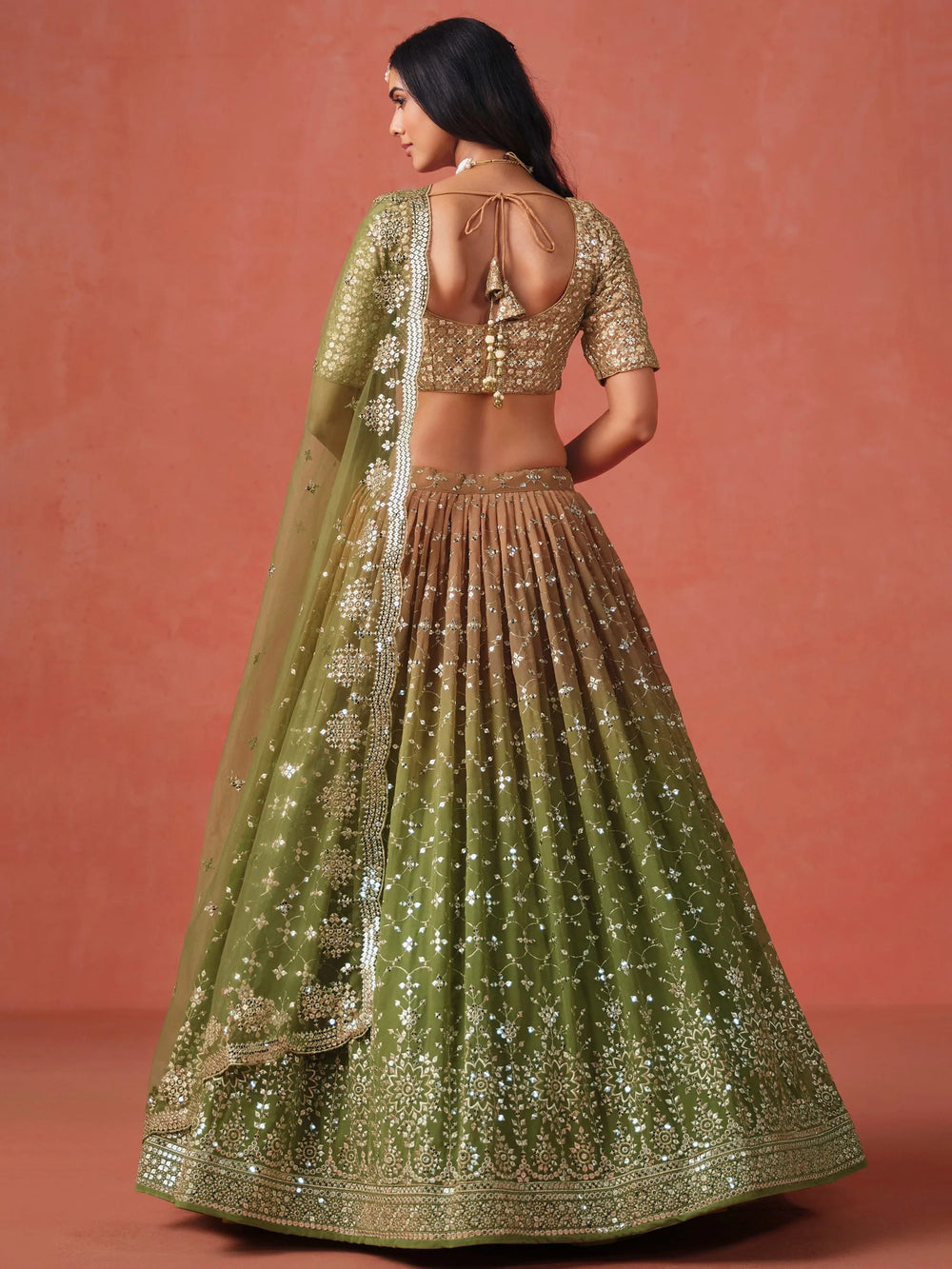 Embroidered georgette lehenga choli with sequins work for wedding and festive occasions