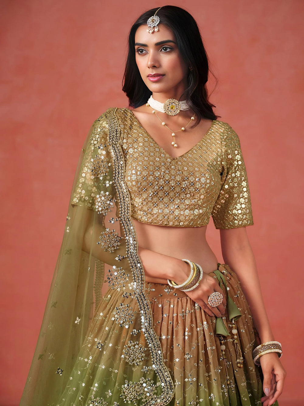 Embroidered georgette lehenga choli with sequins work for wedding and festive occasions