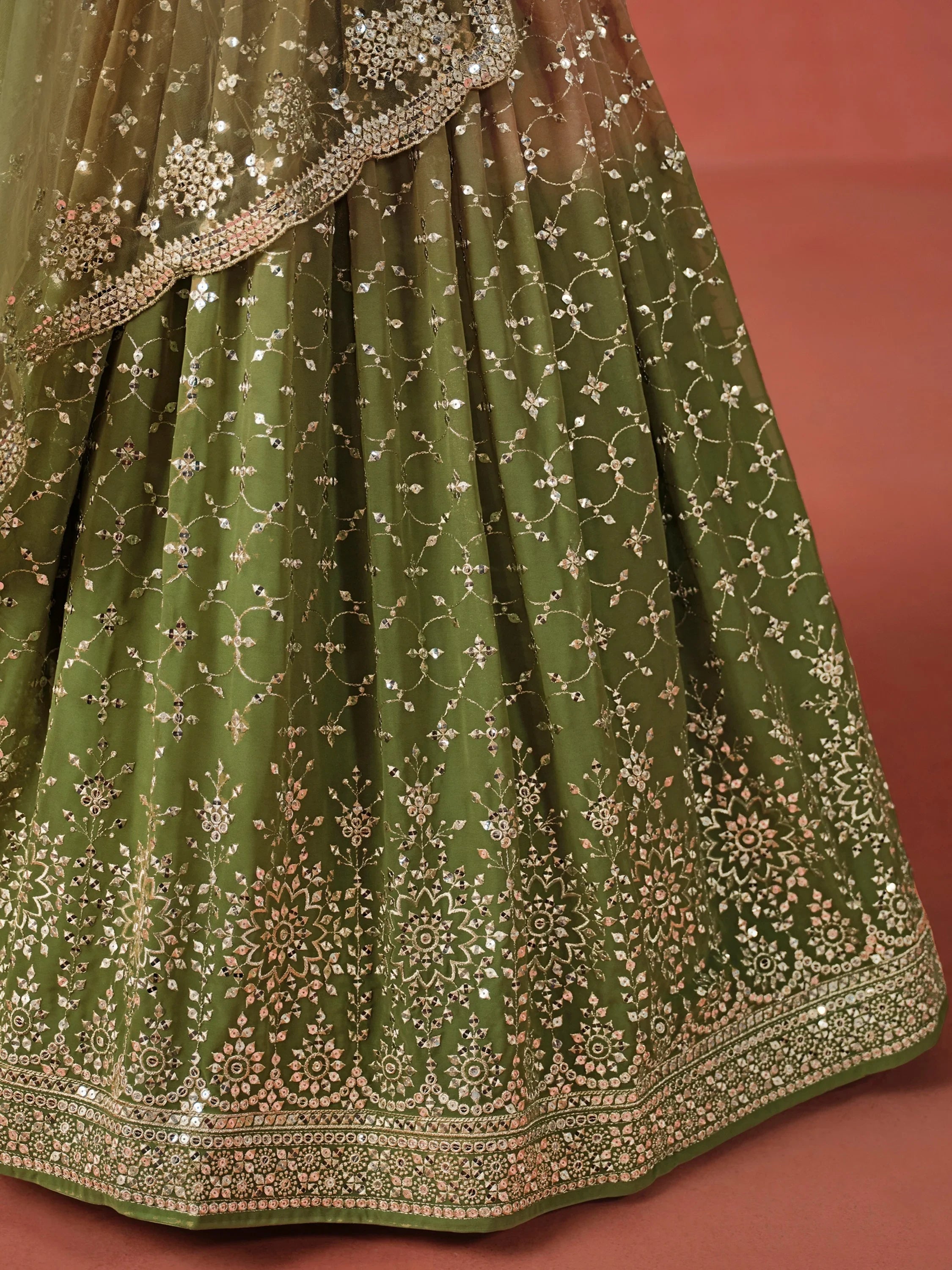 Embroidered georgette lehenga choli with sequins work for wedding and festive occasions