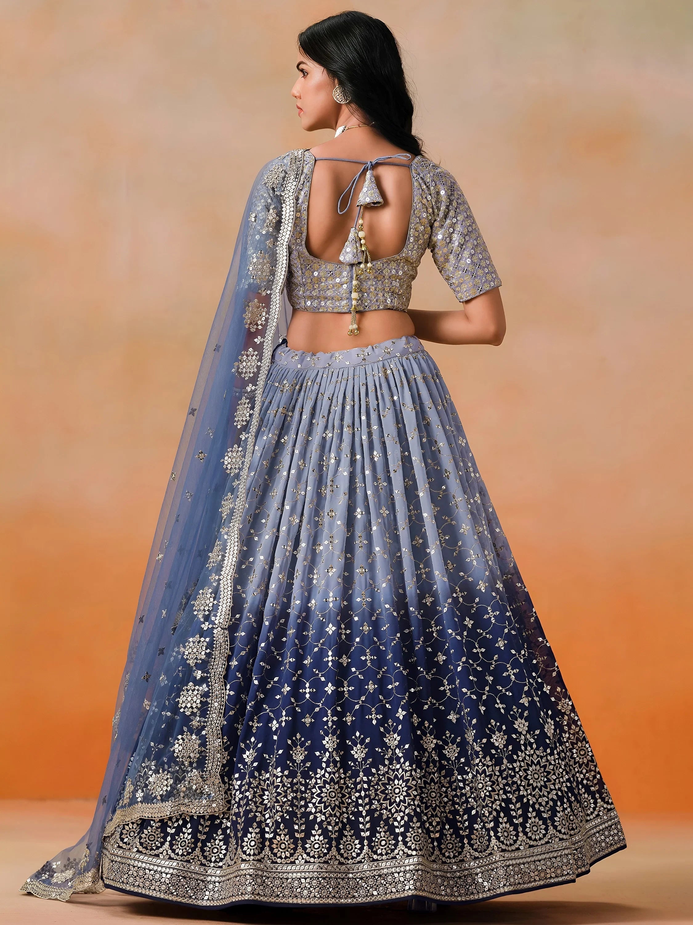 Embroidered georgette lehenga choli with sequins work for wedding and festive occasions