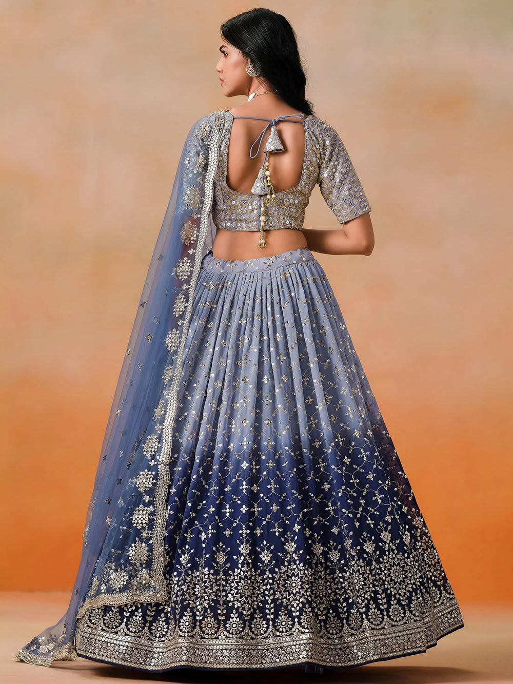 Embroidered georgette lehenga choli with sequins work for wedding and festive occasions
