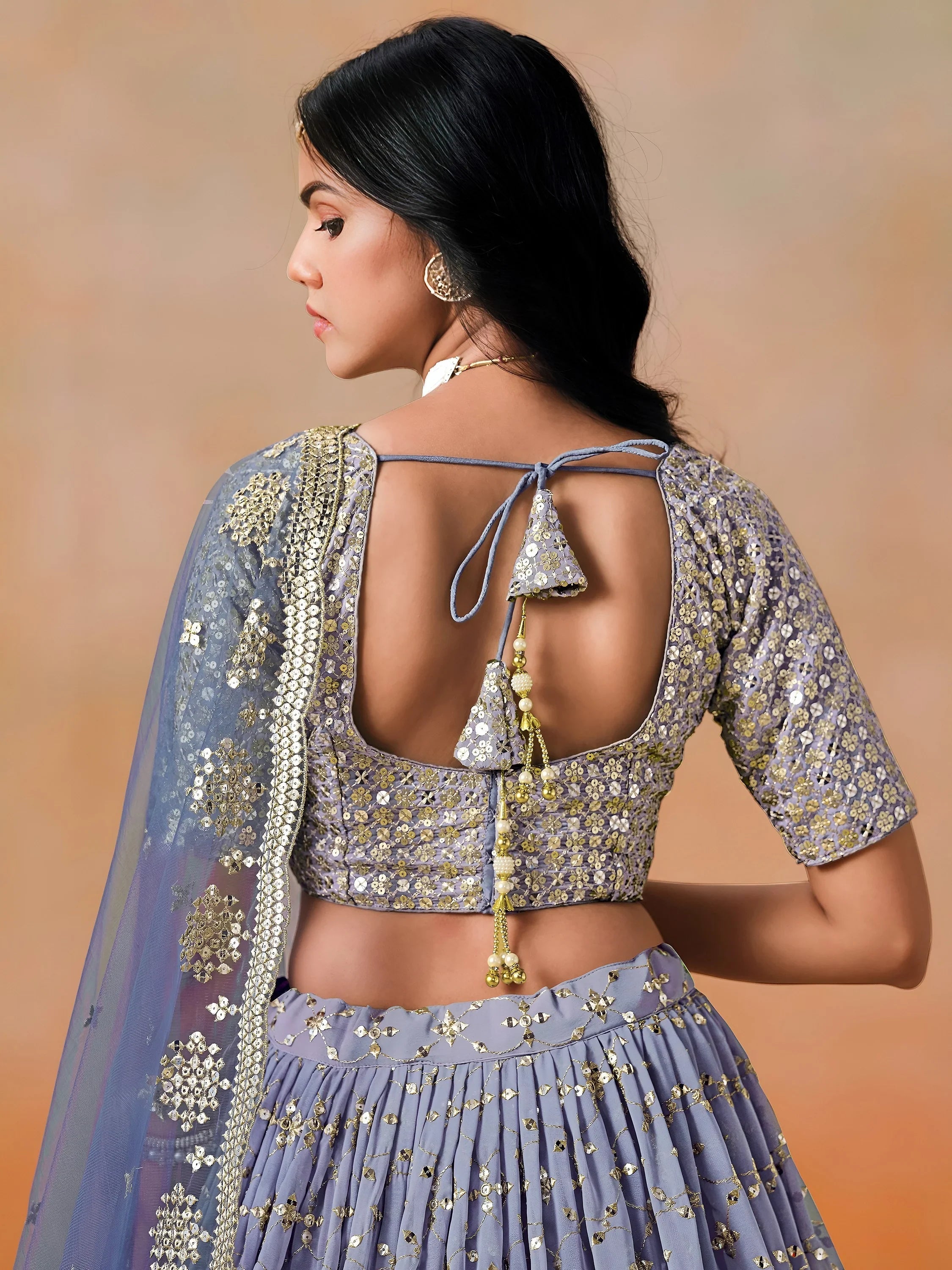 Embroidered georgette lehenga choli with sequins work for wedding and festive occasions
