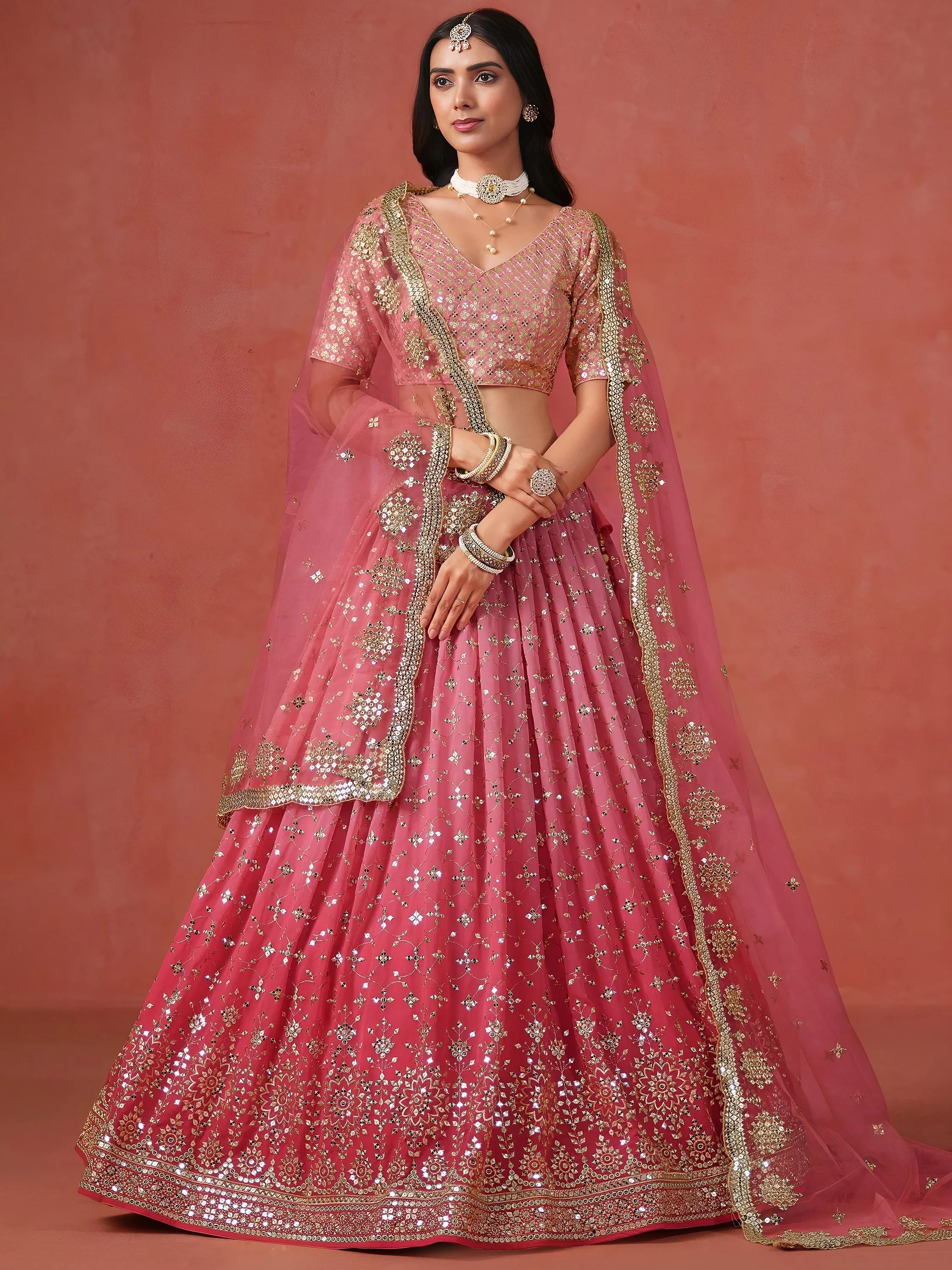 Embroidered georgette lehenga choli with sequins work for wedding and festive occasions