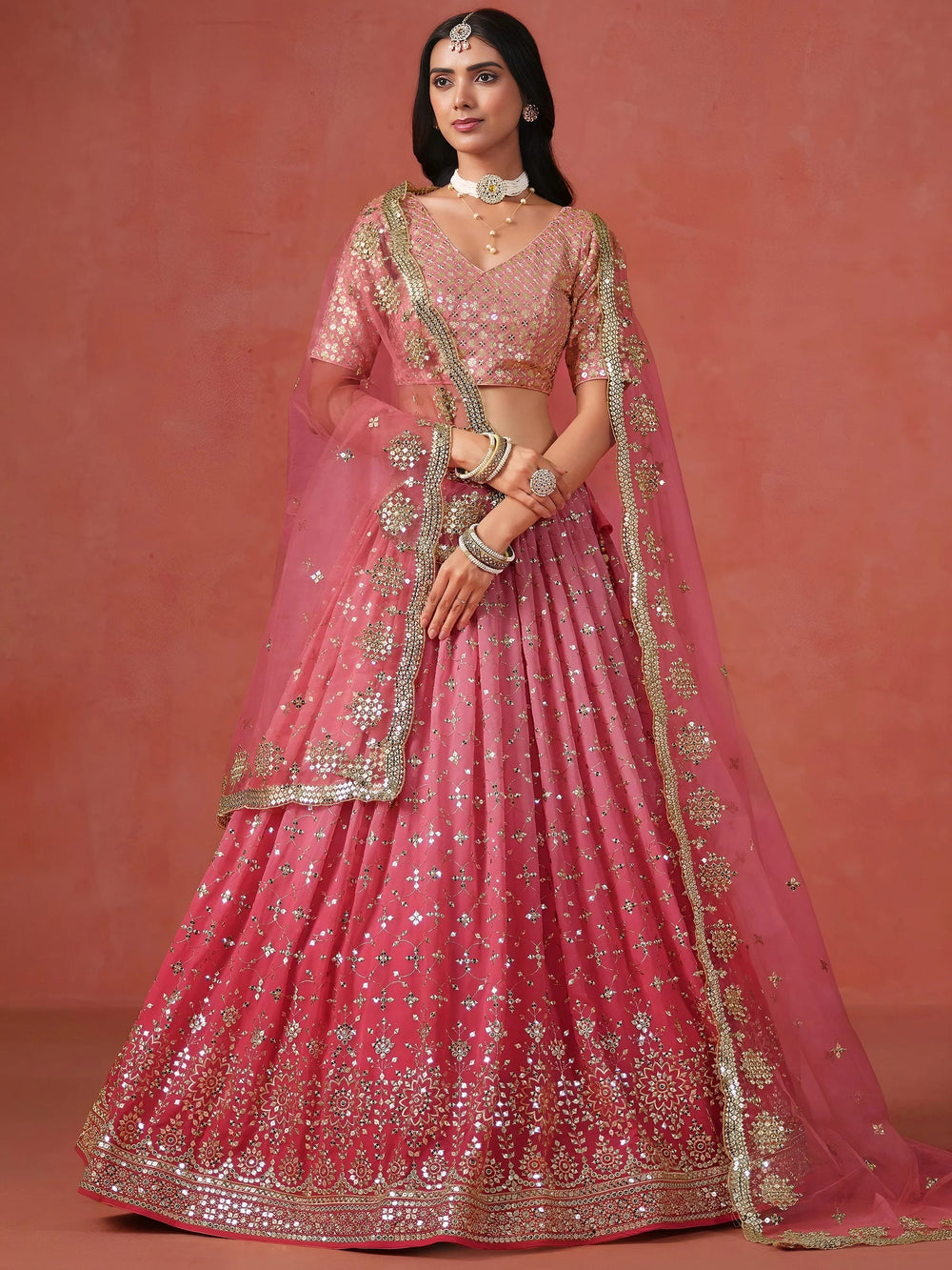Embroidered georgette lehenga choli with sequins work for wedding and festive occasions