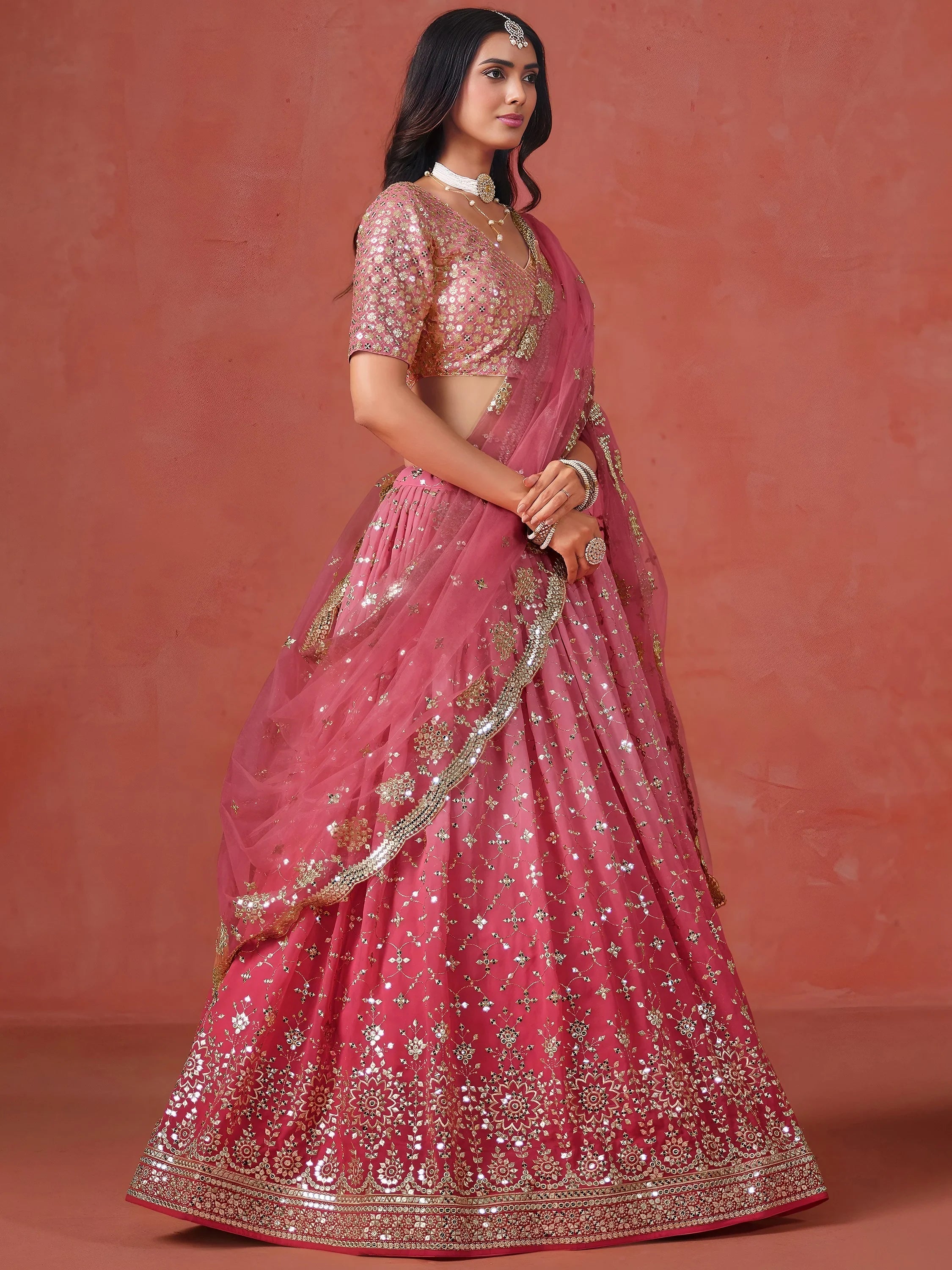 Embroidered georgette lehenga choli with sequins work for wedding and festive occasions