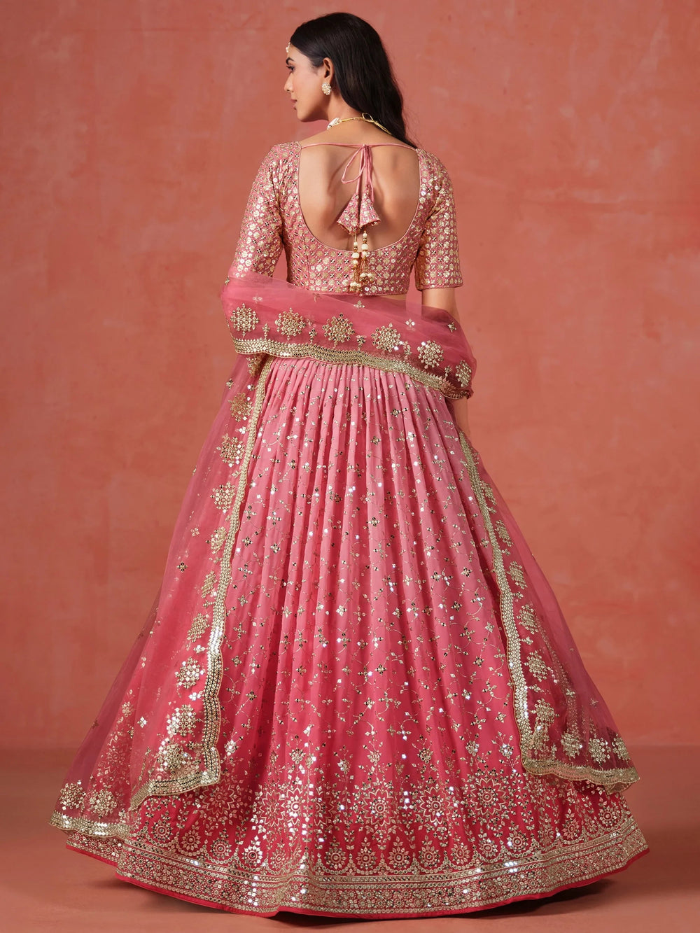 Embroidered georgette lehenga choli with sequins work for wedding and festive occasions