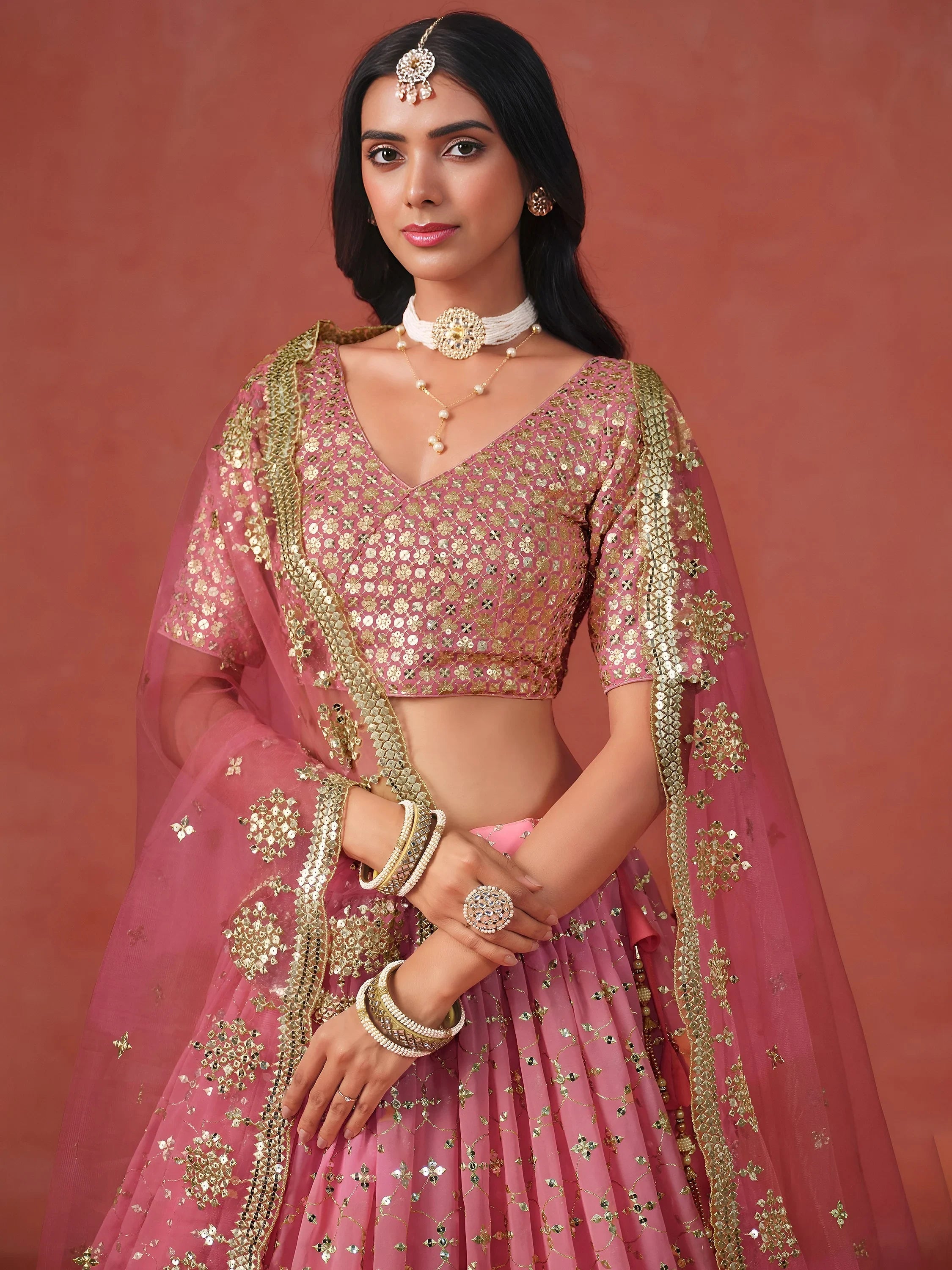 Embroidered georgette lehenga choli with sequins work for wedding and festive occasions