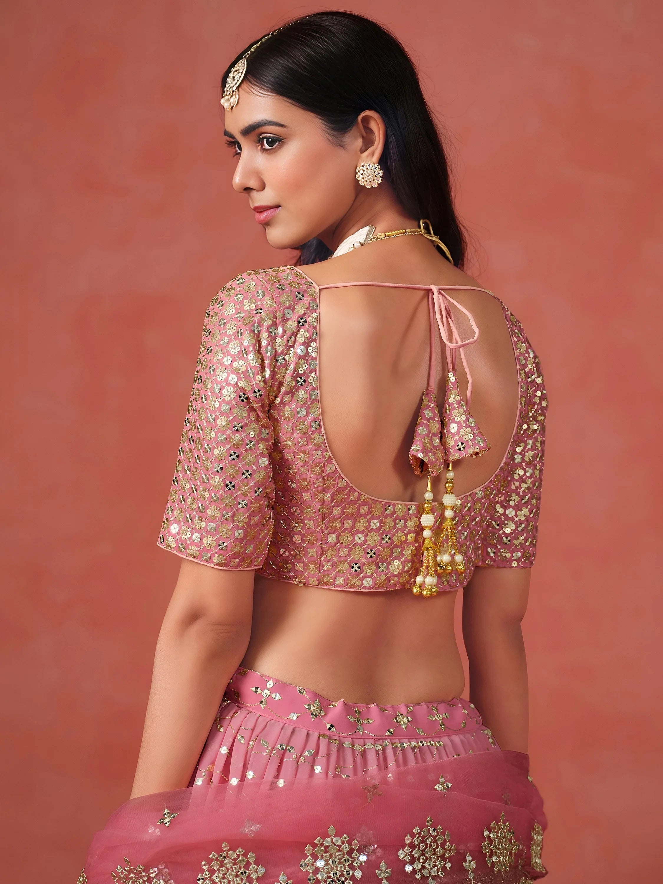 Embroidered georgette lehenga choli with sequins work for wedding and festive occasions