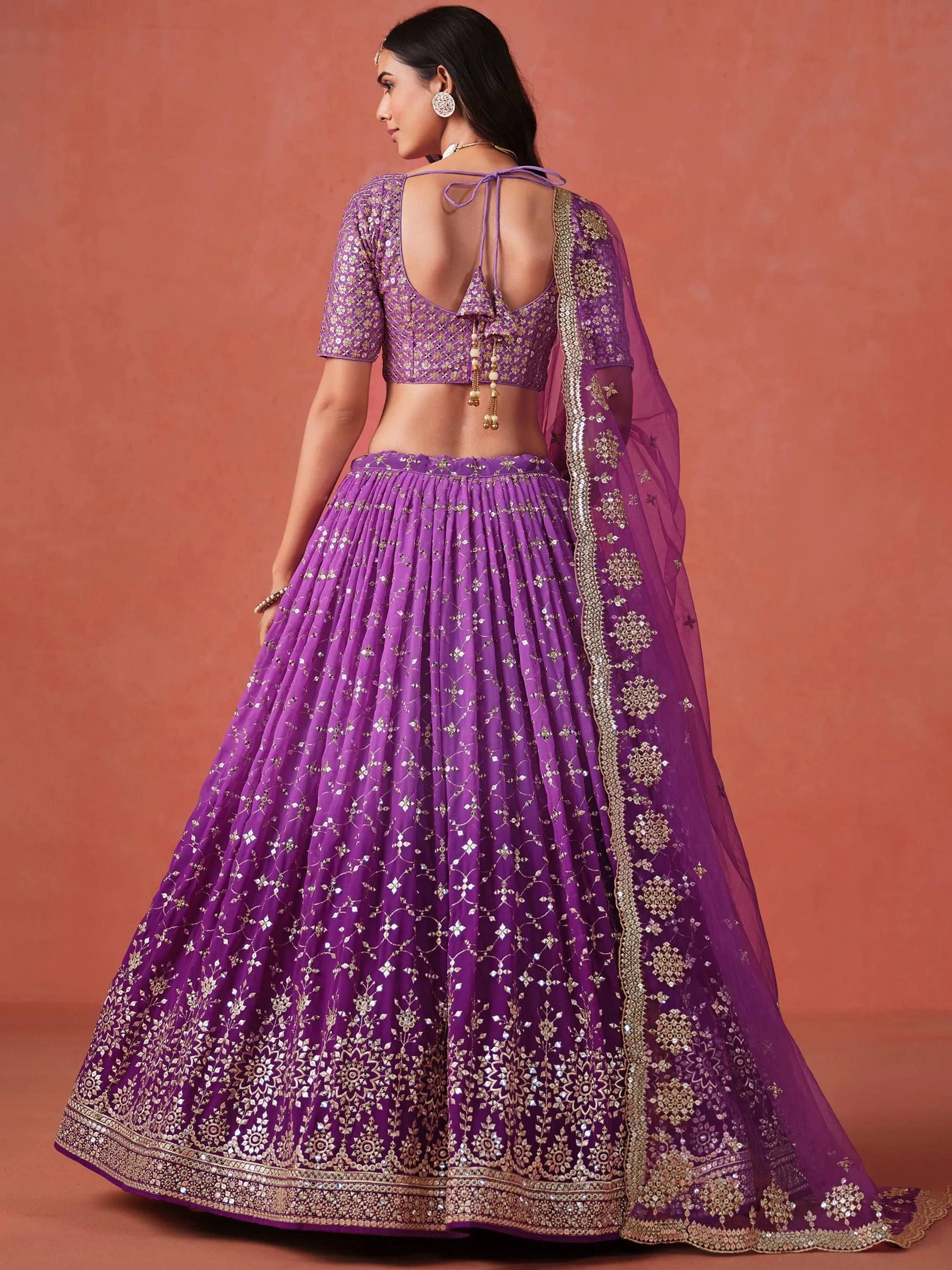 Embroidered georgette lehenga choli with sequins work for wedding and festive occasions
