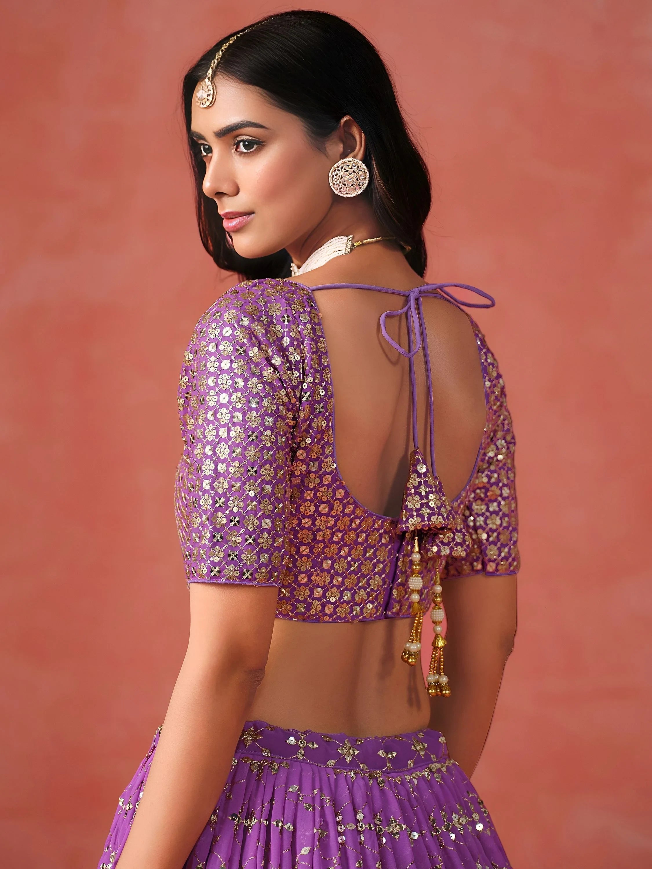 Embroidered georgette lehenga choli with sequins work for wedding and festive occasions