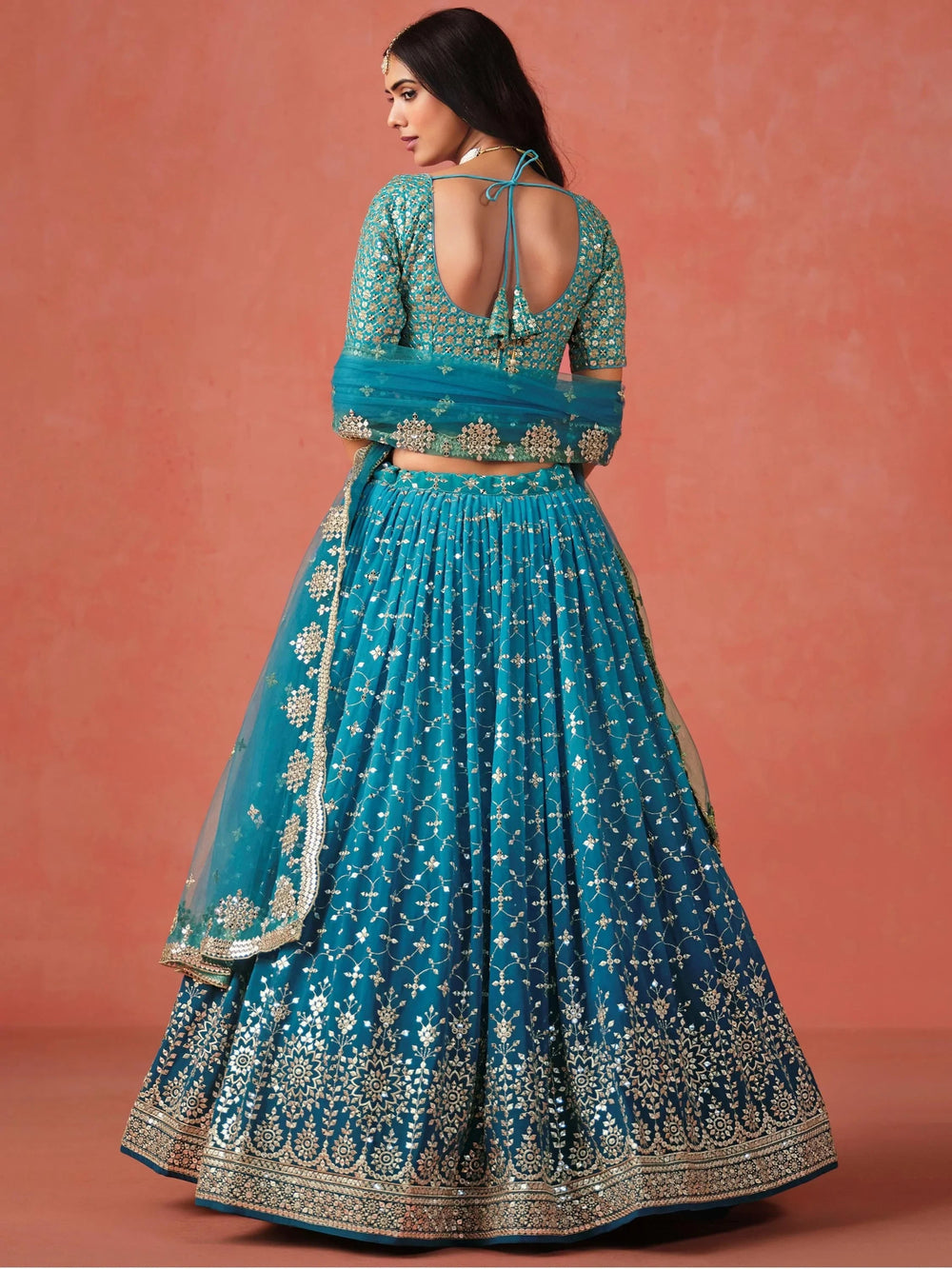 Embroidered georgette lehenga choli with sequins work for wedding and festive occasions