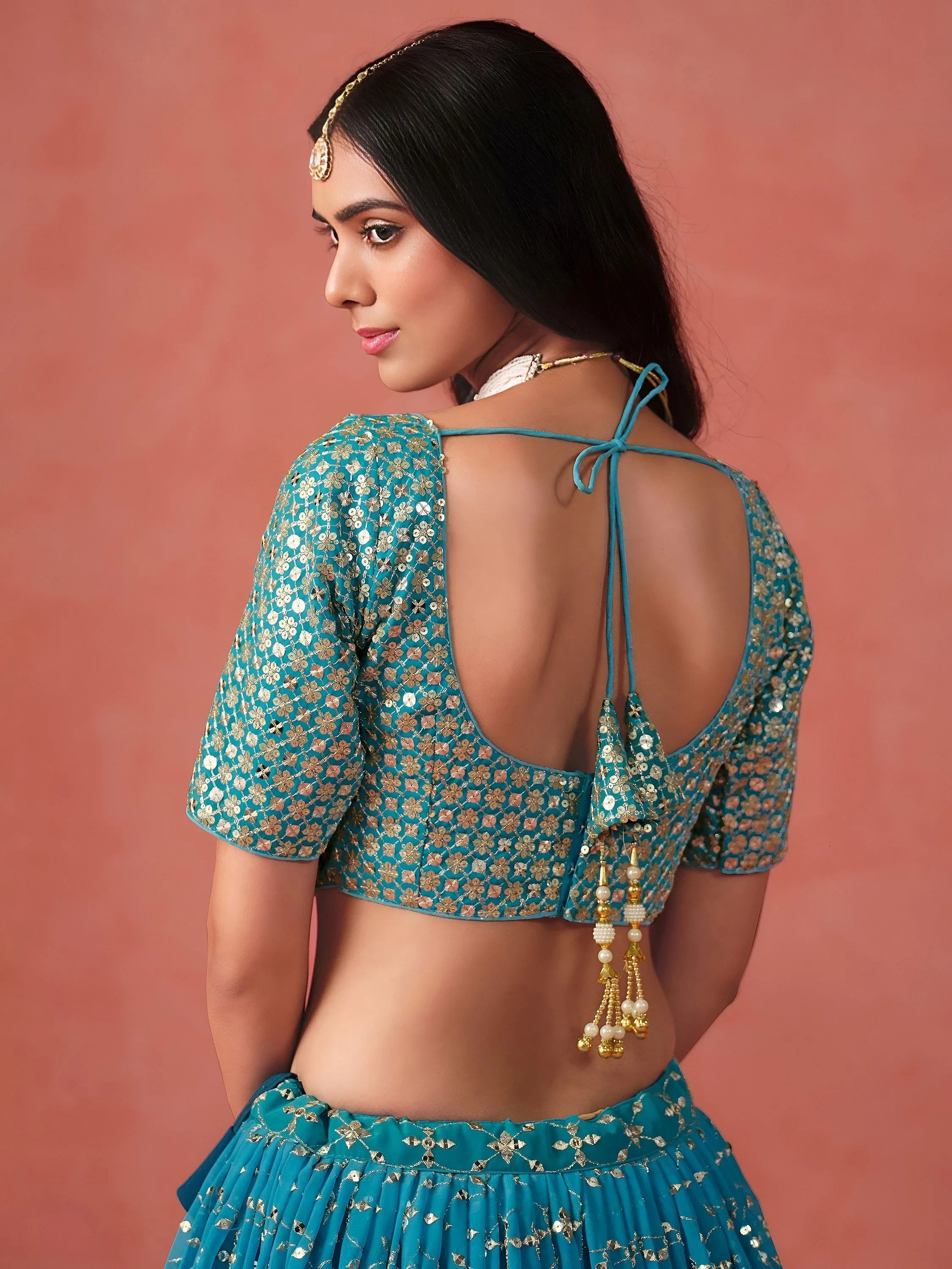 Embroidered georgette lehenga choli with sequins work for wedding and festive occasions