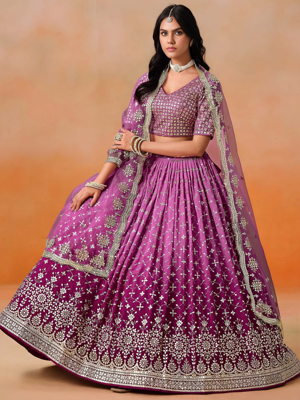 Embroidered georgette lehenga choli with sequins work for wedding and festive occasions