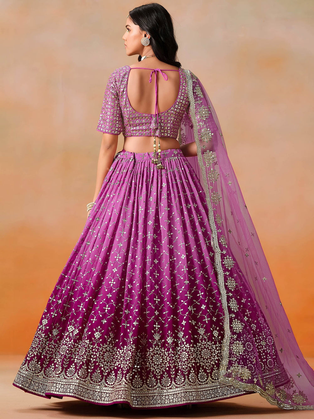 Embroidered georgette lehenga choli with sequins work for wedding and festive occasions