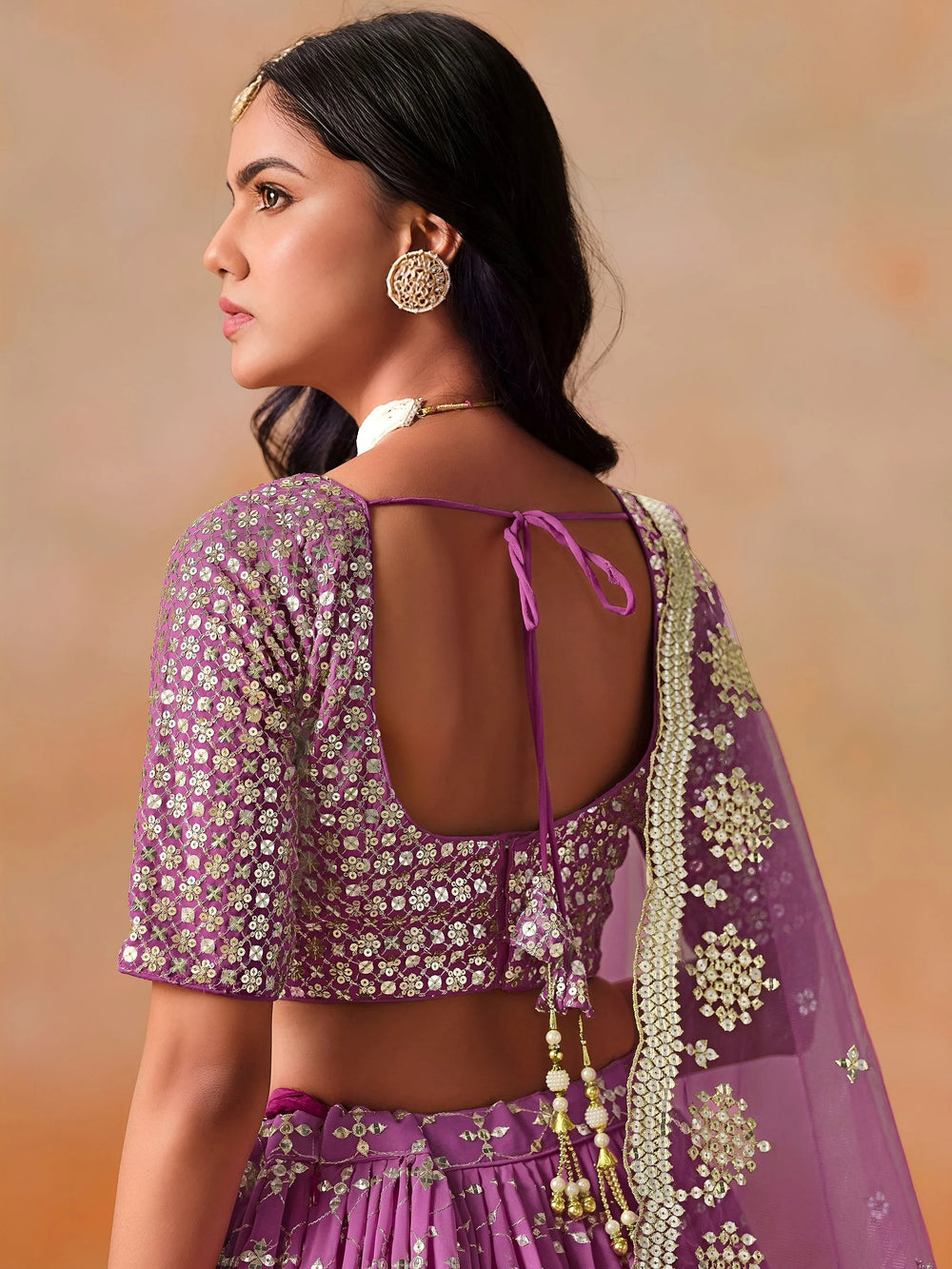 Embroidered georgette lehenga choli with sequins work for wedding and festive occasions