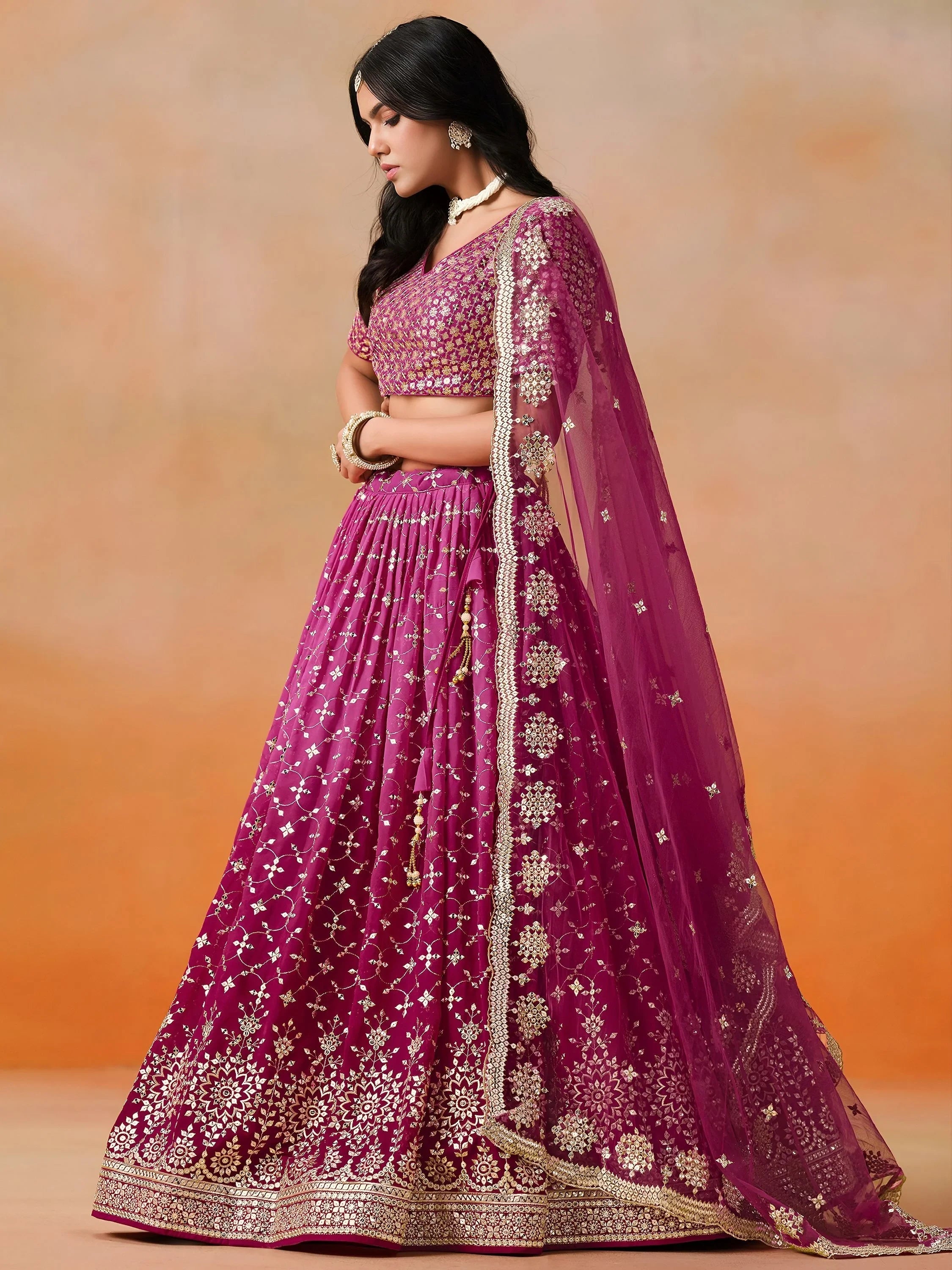 Embroidered georgette lehenga choli with sequins work for wedding and festive occasions
