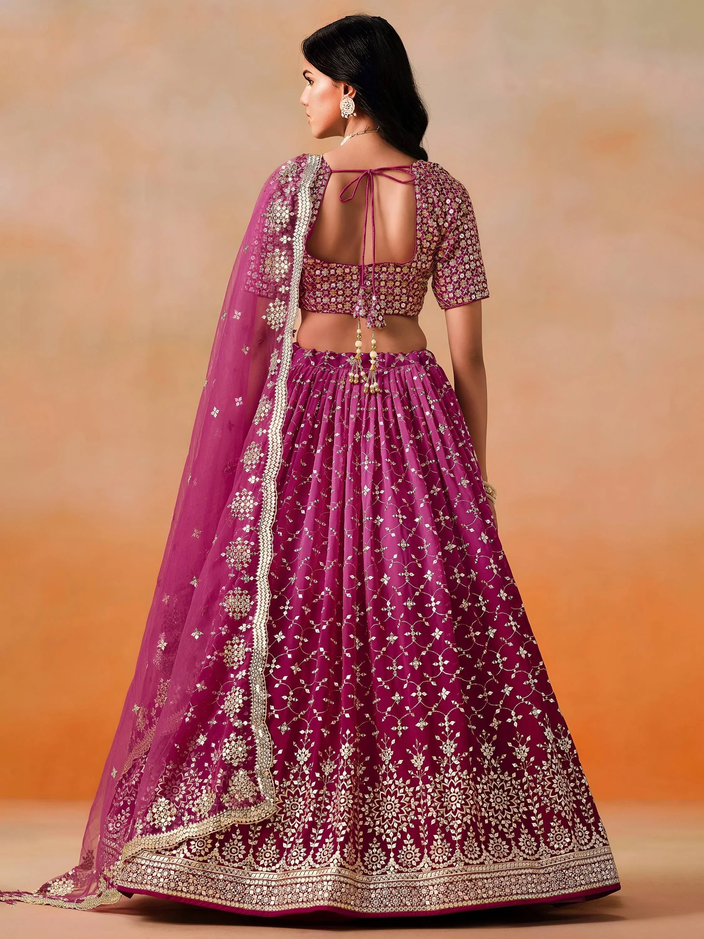 Embroidered georgette lehenga choli with sequins work for wedding and festive occasions