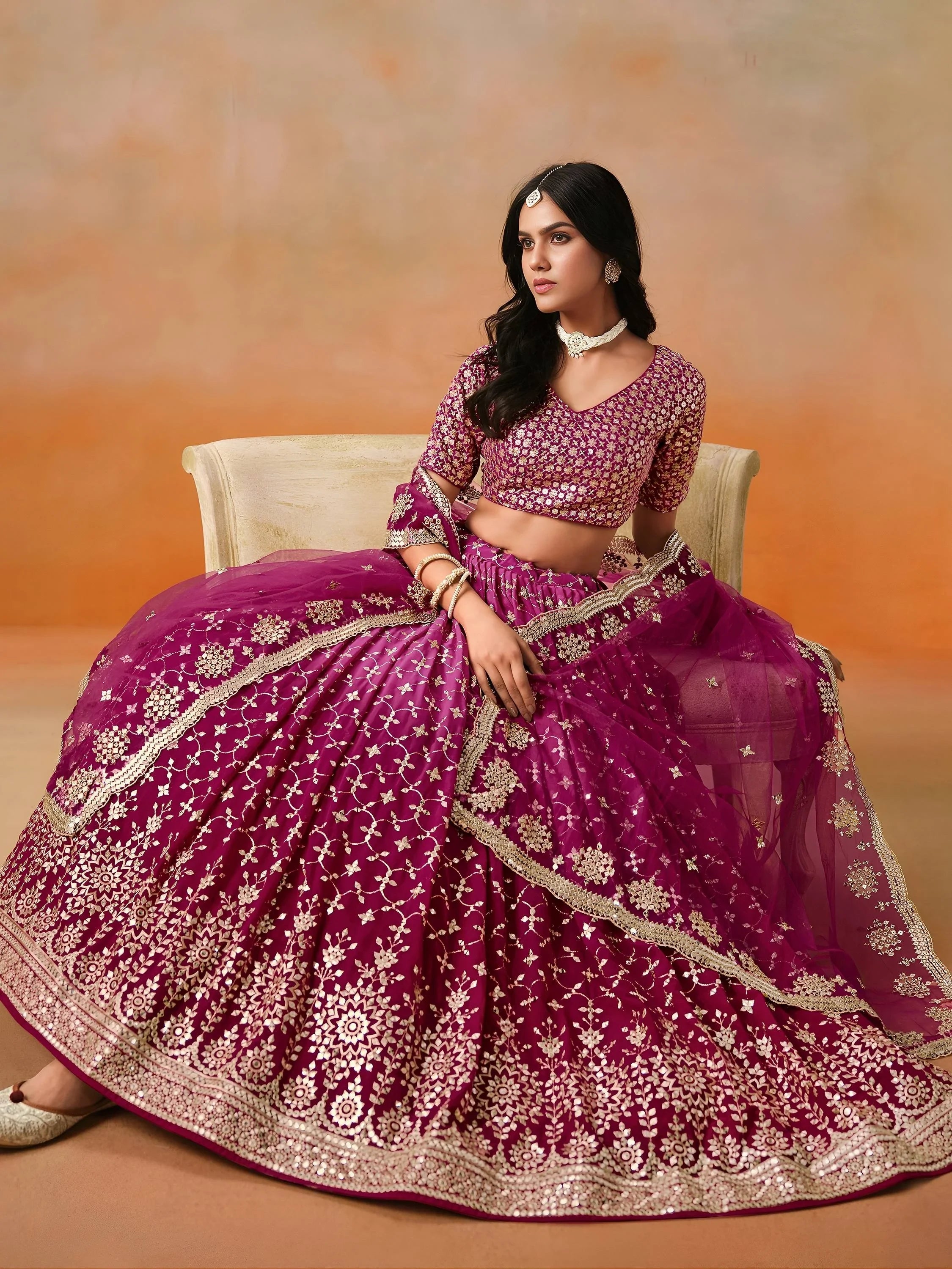 Embroidered georgette lehenga choli with sequins work for wedding and festive occasions