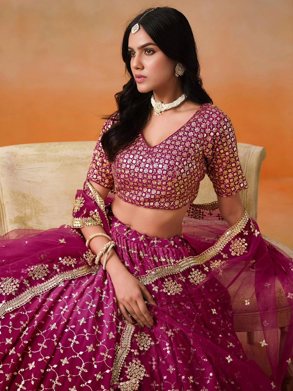 Embroidered georgette lehenga choli with sequins work for wedding and festive occasions