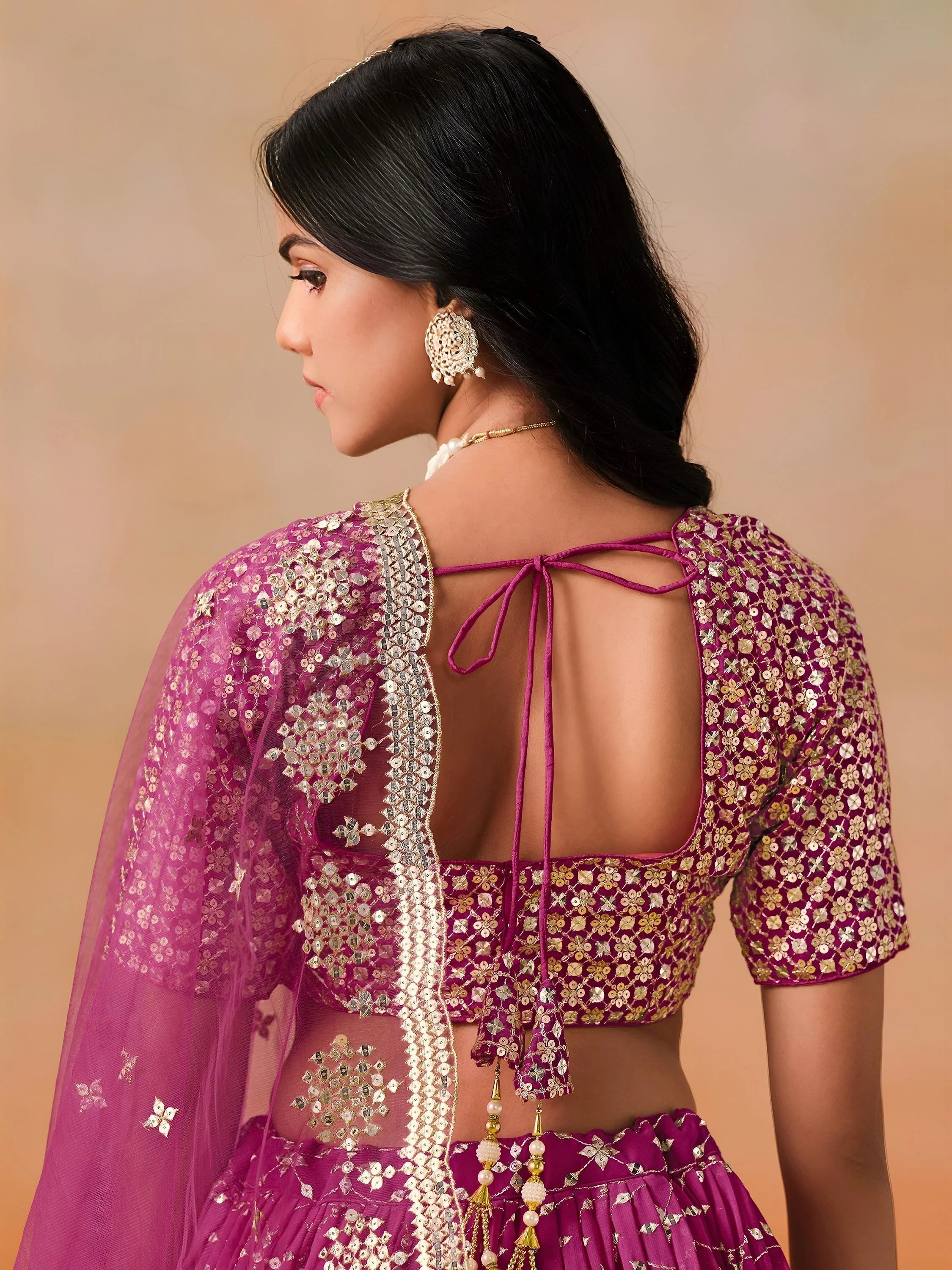 Embroidered georgette lehenga choli with sequins work for wedding and festive occasions