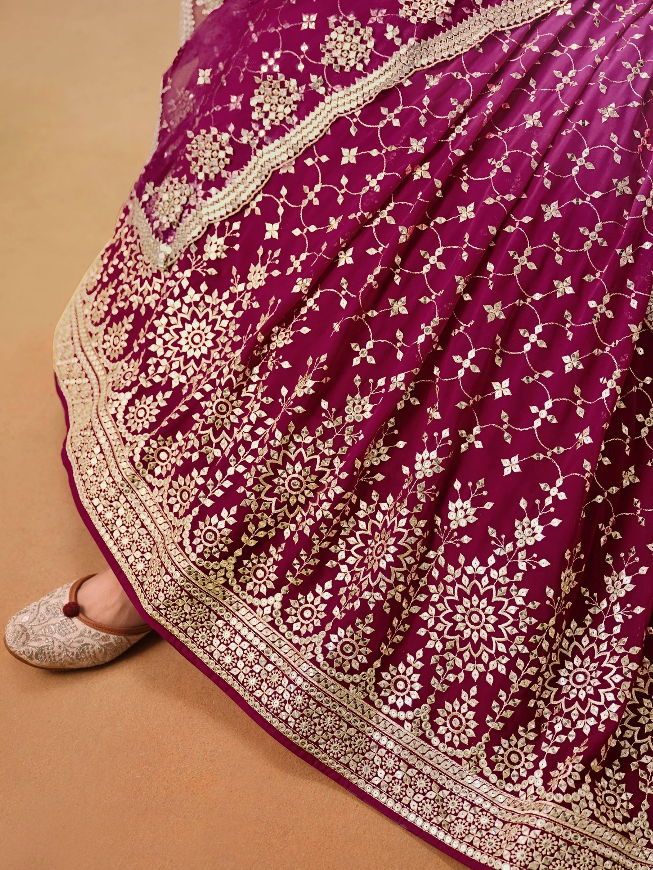 Embroidered georgette lehenga choli with sequins work for wedding and festive occasions