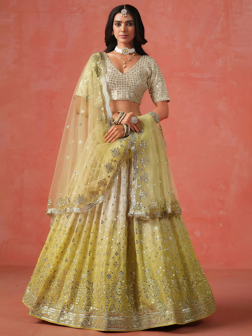 Embroidered georgette lehenga choli with sequins work for wedding and festive occasions